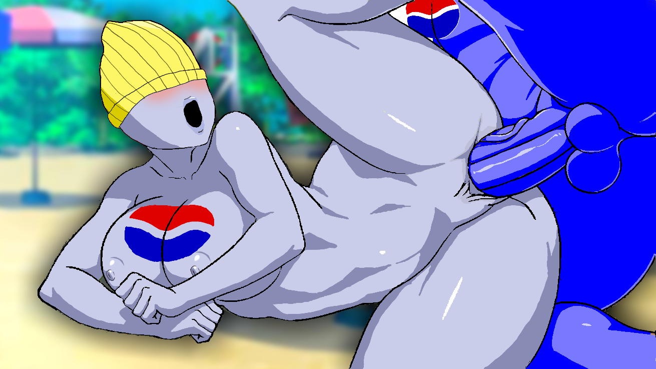 anthro, big breasts, breasts, busty, female, female penetrated, grey body, grey nipples, grey skin, male, male penetrating, male penetrating female, mascot, nipples, penetration, penis, pepsi, pepsiman, pepsiwoman, pussy, thick thighs, vagina, vaginal, vaginal penetration, vaginal sex