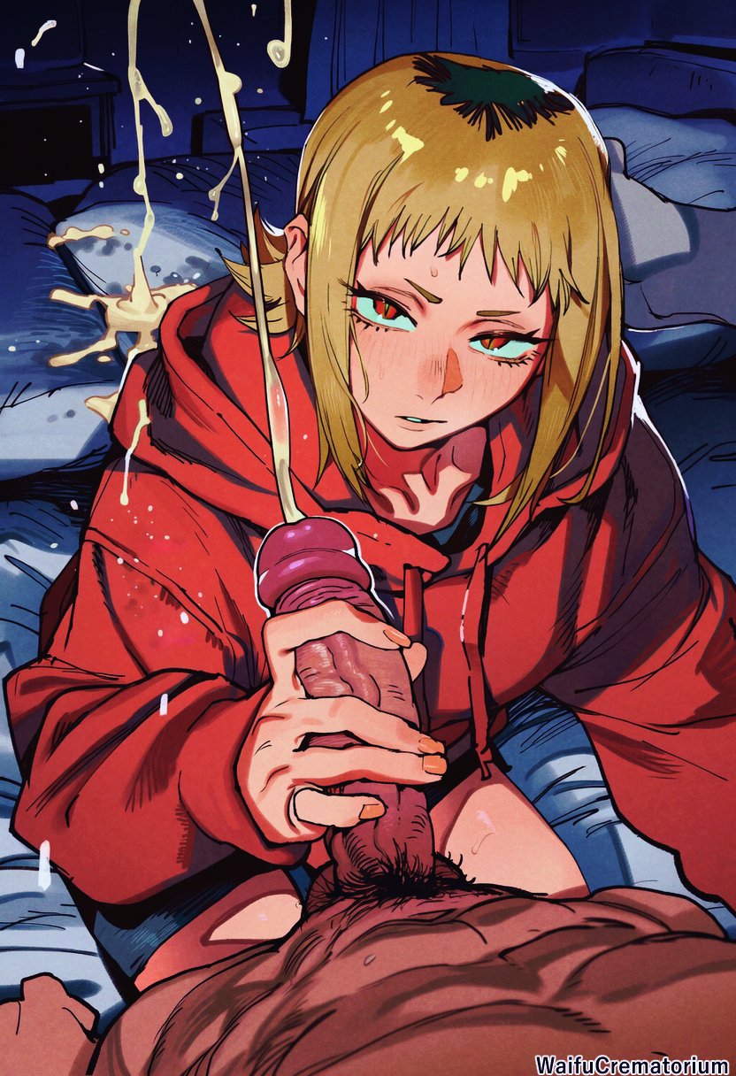 1girls, ai assisted, ai generated, ass, big breasts, blush, chainsaw man, curvy, curvy body, female, figure, handjob, hoodie, looking at viewer, messy hair, penis, projectile cum, sawatari akane, solo, solo female, solo focus, speed lines, sweat, waifucrematorium