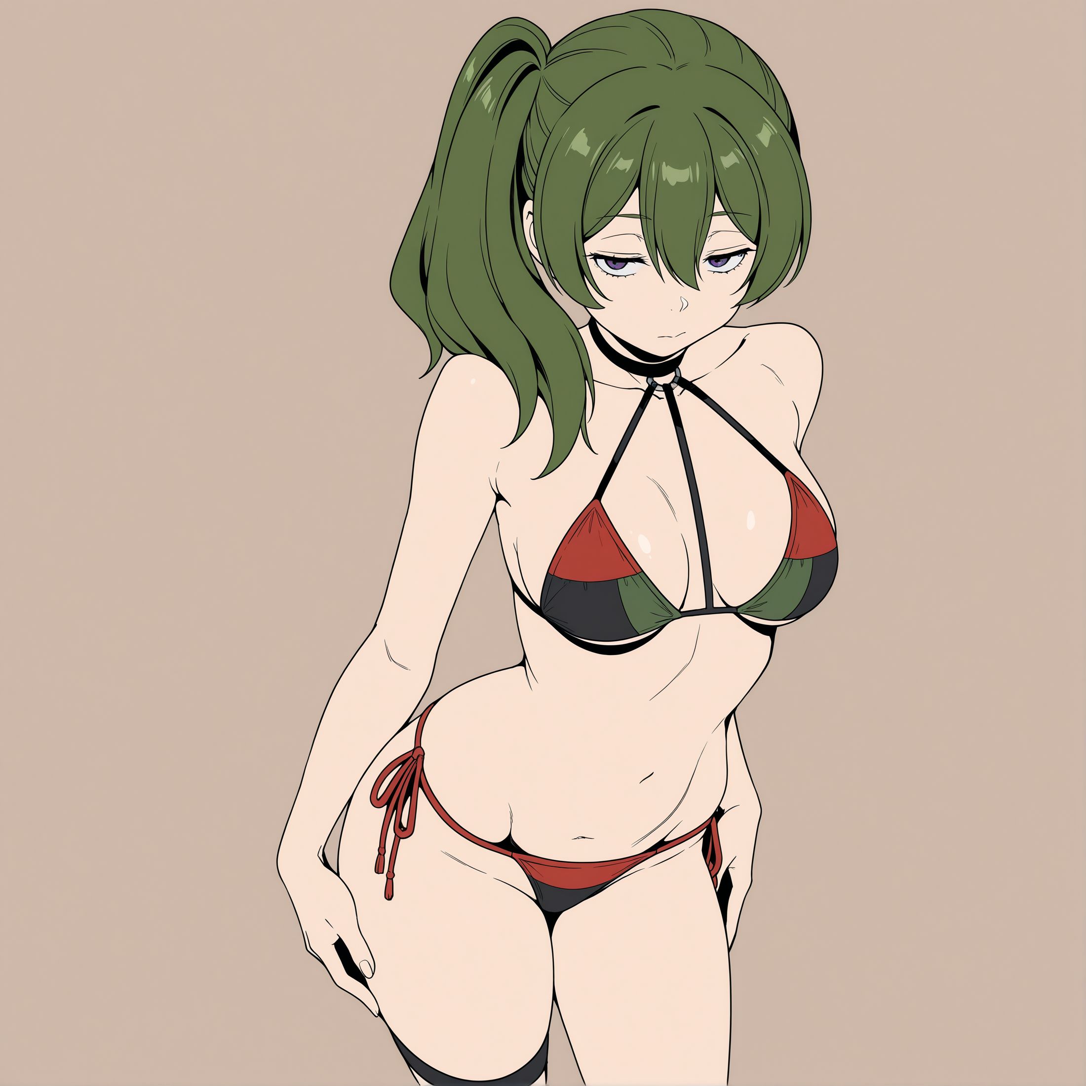 1girls, ai generated, bikini, blacked, clothed, cuckold, dark-skinned male, female, femdom, frieren beyond journey's end, green hair, half-closed eyes, interracial, light-skinned female, navel, netorare, ntr, pan-african flag, pan-african flag bikini, pose, purple eyes, seduction, seductive, seductive body, seductive eyes, seductive female, seductive gaze, seductive look, seductive mouth, seductive pose, seductive smile, shrubby, side ponytail, teasing, ubel (sousou no frieren)