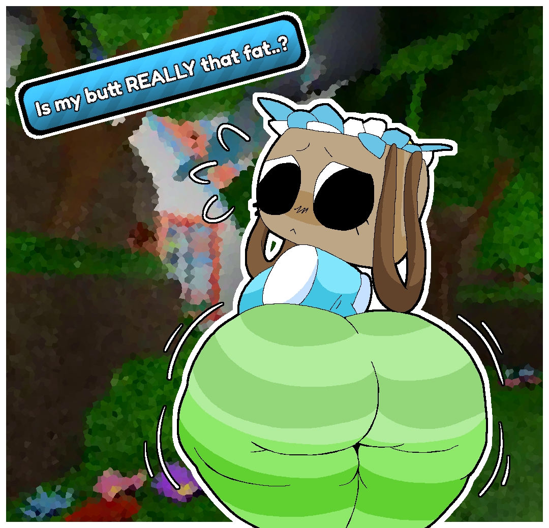 1girls, ass, bassie (dandy's world), belle basket bassie, big ass, big booty, booty, dandy's world, dandys world, fat ass, female, huge ass, looking at ass, looking at own ass, looking back, mysticalgarnet, roblox, roblox game, self-conscious, tagme, text, worried, worried expression