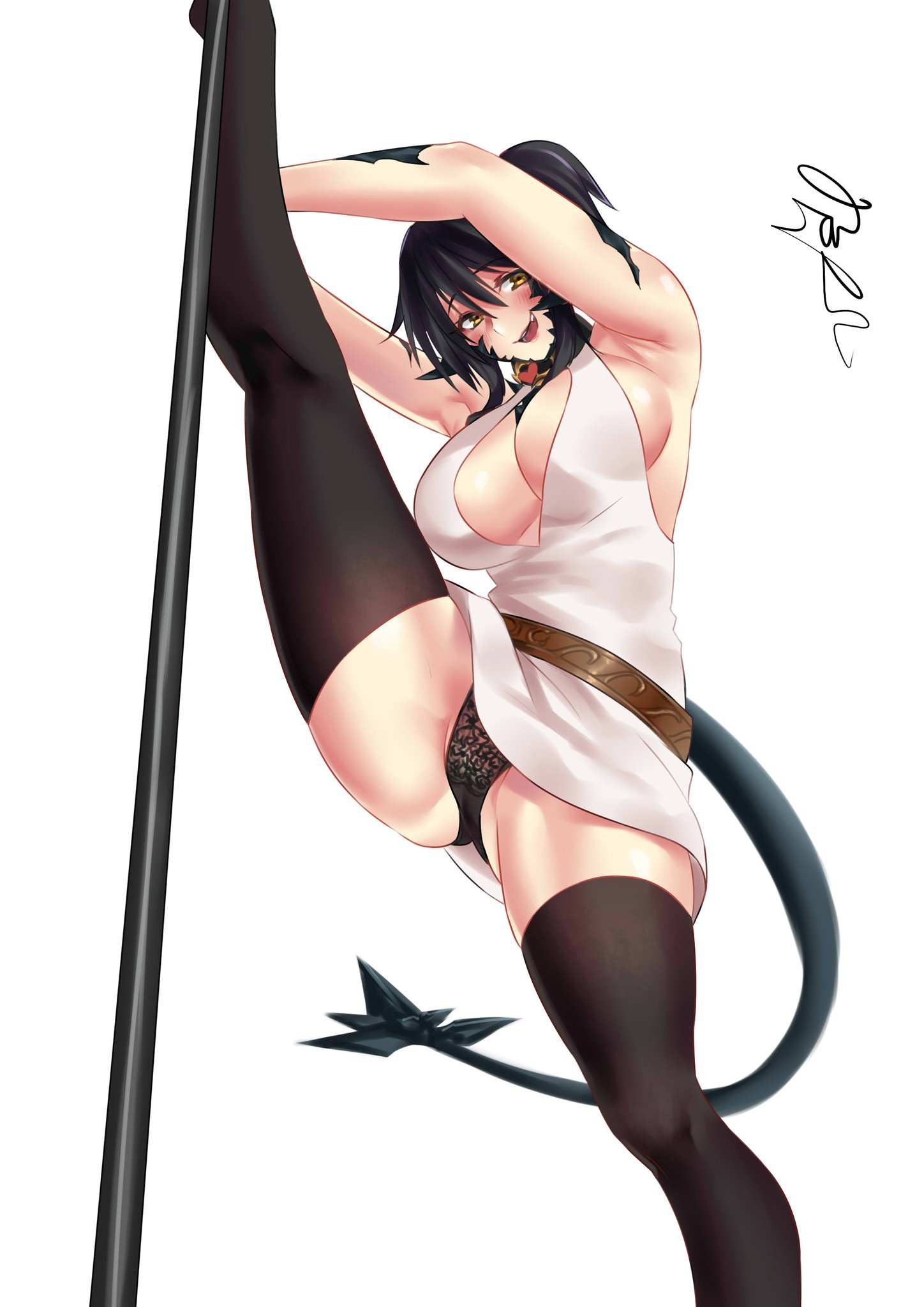 au ra, dragon girl, dragon horns, dragon tail, female, final fantasy, final fantasy xiv, leg up, mangonesevii, panties, sapphira nyx, thick thighs, thighhighs, xaela
