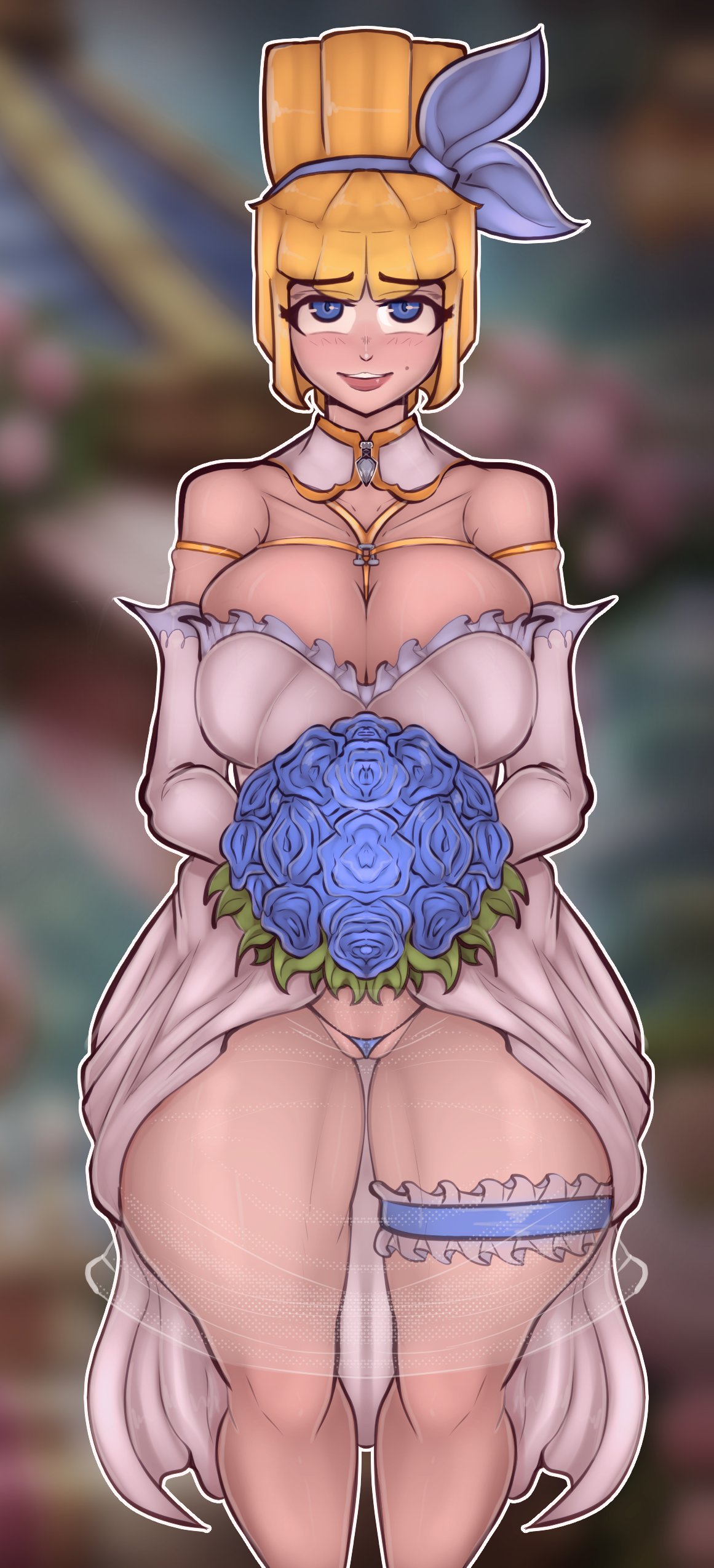 2d, 2d (artwork), ass, ass bigger than head, ass focus, big ass, blonde, blonde female, blonde hair, clash (series), clash royale, cleavage, dagger duchess (clash royale), female, huge breasts, light skin, sfcompany1e (artist), supercell, tagme, thick thighs, thighs, vagina, wedding dress