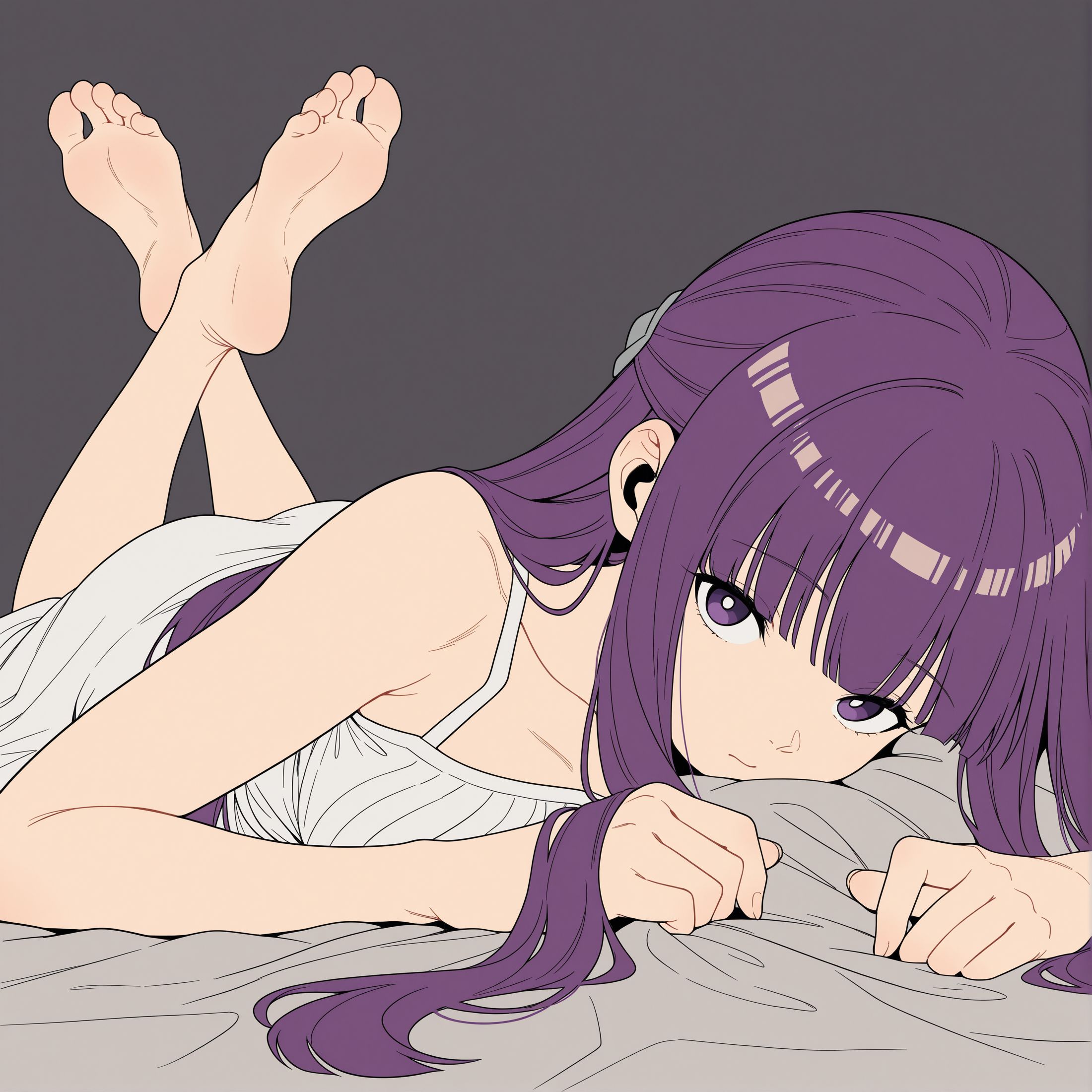 1girls, ai generated, clothed, cuckold, feet, feet up, female, femdom, fern (sousou no frieren), foot fetish, foot focus, frieren beyond journey's end, light-skinned female, long hair, pose, purple eyes, purple hair, seduction, seductive, seductive body, seductive eyes, seductive female, seductive gaze, seductive look, seductive mouth, seductive pose, shrubby, teasing