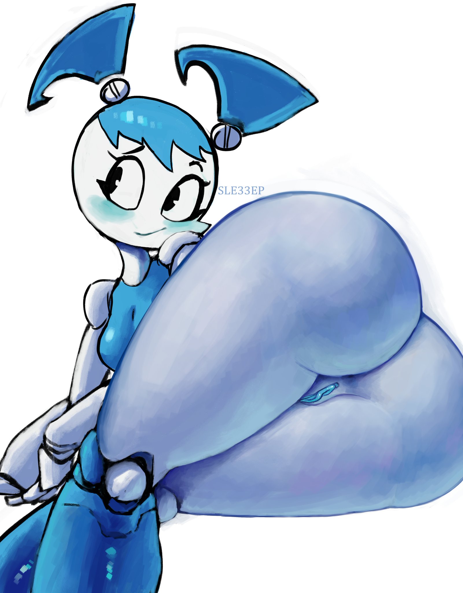 anus, ass, big ass, big butt, black eyes, blush, huge ass, huge butt, jenny wakeman, my life as a teenage robot, nickelodeon, robot, sle33ep, thicc, thick ass, thick butt, vagina, white background, white skin, xj-9