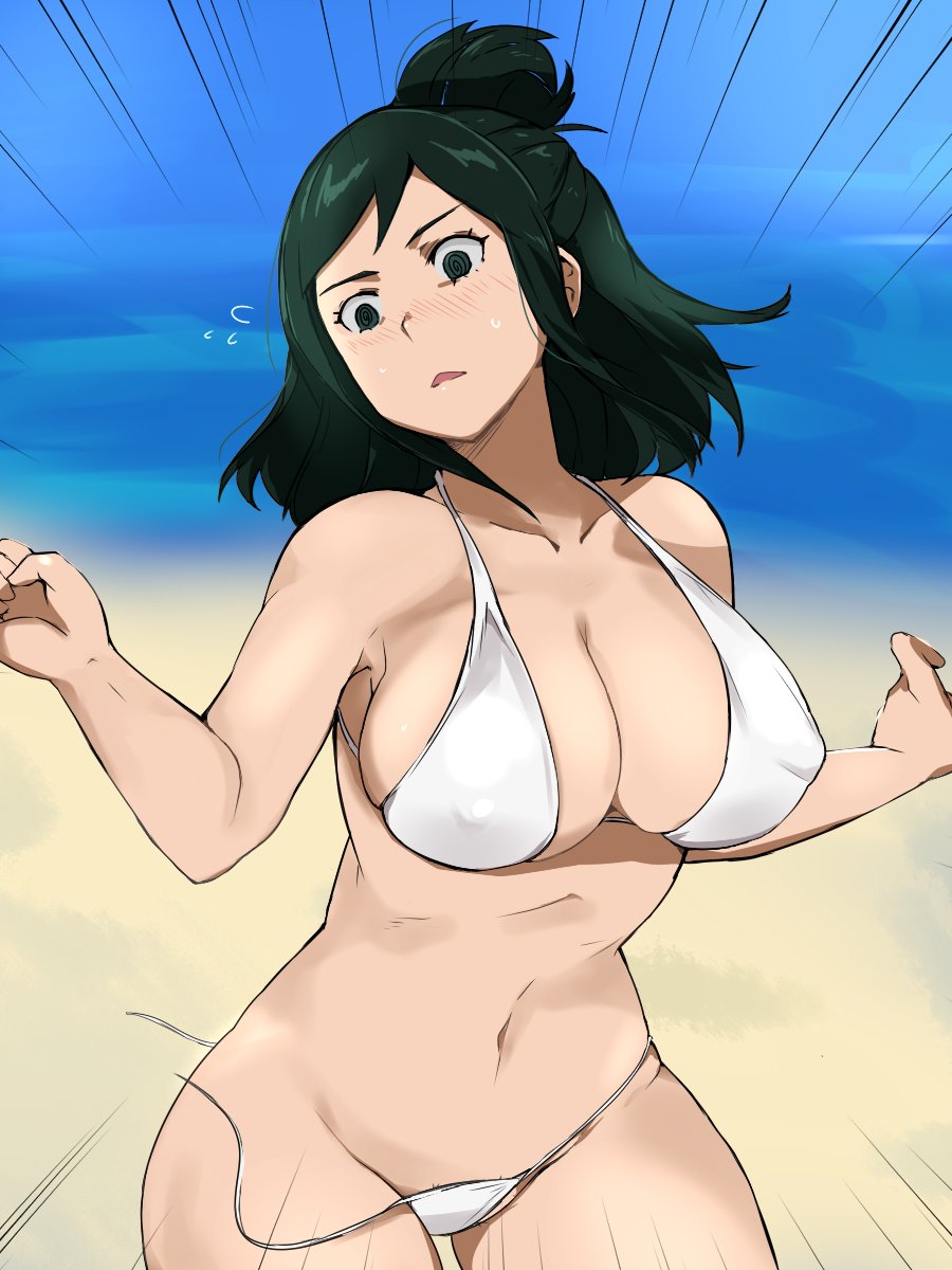 1girls, 2020, 2d, 2d (artwork), adult, adult female, alternate outfit, beach, big breasts, blush, breasts, cafekun, cleavage, female, female only, fit, fit female, green eyes, green hair, green-haired female, hair bun, human, human female, human only, inko midoriya, inko midoriya (young), light skin, light-skinned female, long hair, looking at self, mature female, milf, mother, my hero academia, nipple bulge, nipples, nipples visible through clothing, no sex, not ai generated, panties, pre-timeskip, realistic breast size, realistic proportions, shocked, short hair, slim, slim waist, solo, solo female, source request, standing, thick thighs, wardrobe malfunction, white bikini, white panties, wide hips