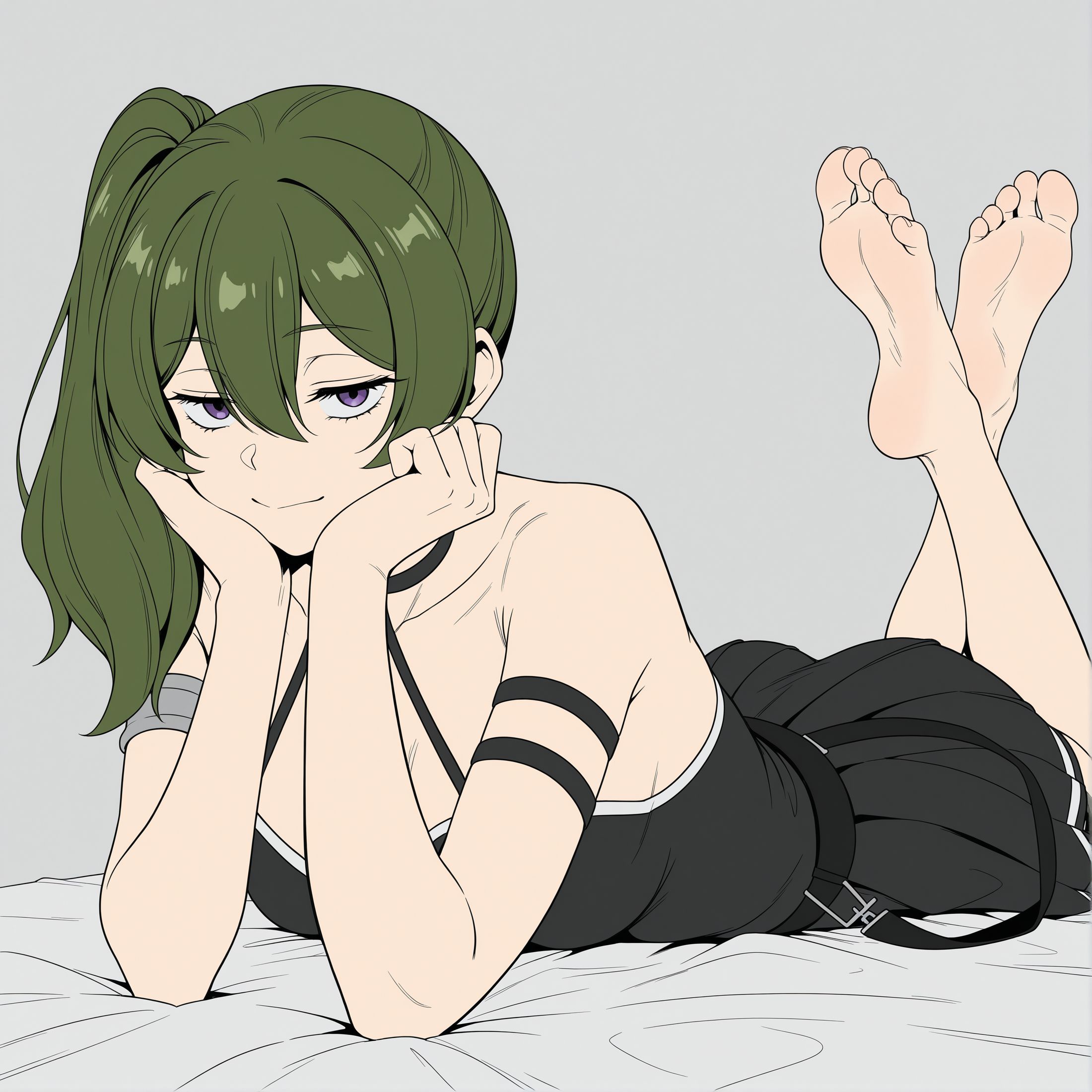 1girls, ai generated, feet, feet up, female, femdom, foot fetish, foot focus, foot tease, frieren beyond journey's end, green hair, half-closed eyes, light-skinned female, naughty face, pose, purple eyes, seduction, seductive, seductive body, seductive eyes, seductive female, seductive gaze, seductive look, seductive mouth, seductive pose, seductive smile, shrubby, side ponytail, smirk, smug, smug face, smug grin, smug smile, teasing, the pose, ubel (sousou no frieren)