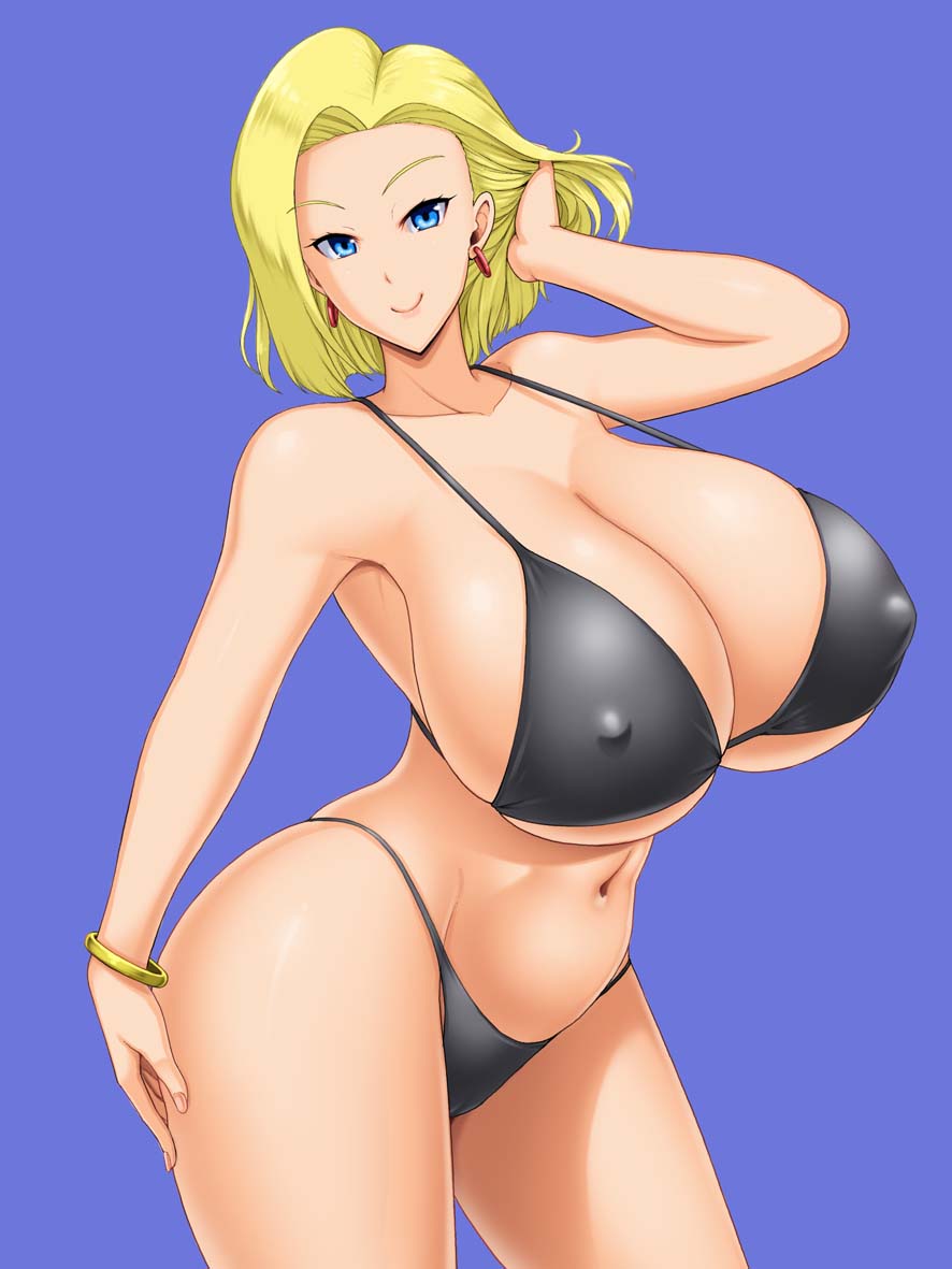 1girls android_18 blonde_hair blue_eyes cameltoe cleavage curvy dragon_ball erect_nipples female gigantic_breasts huge_areolae huge_ass kawanuma_uotsuri puffy_nipples short_hair thick_lips voluptuous wide_hips