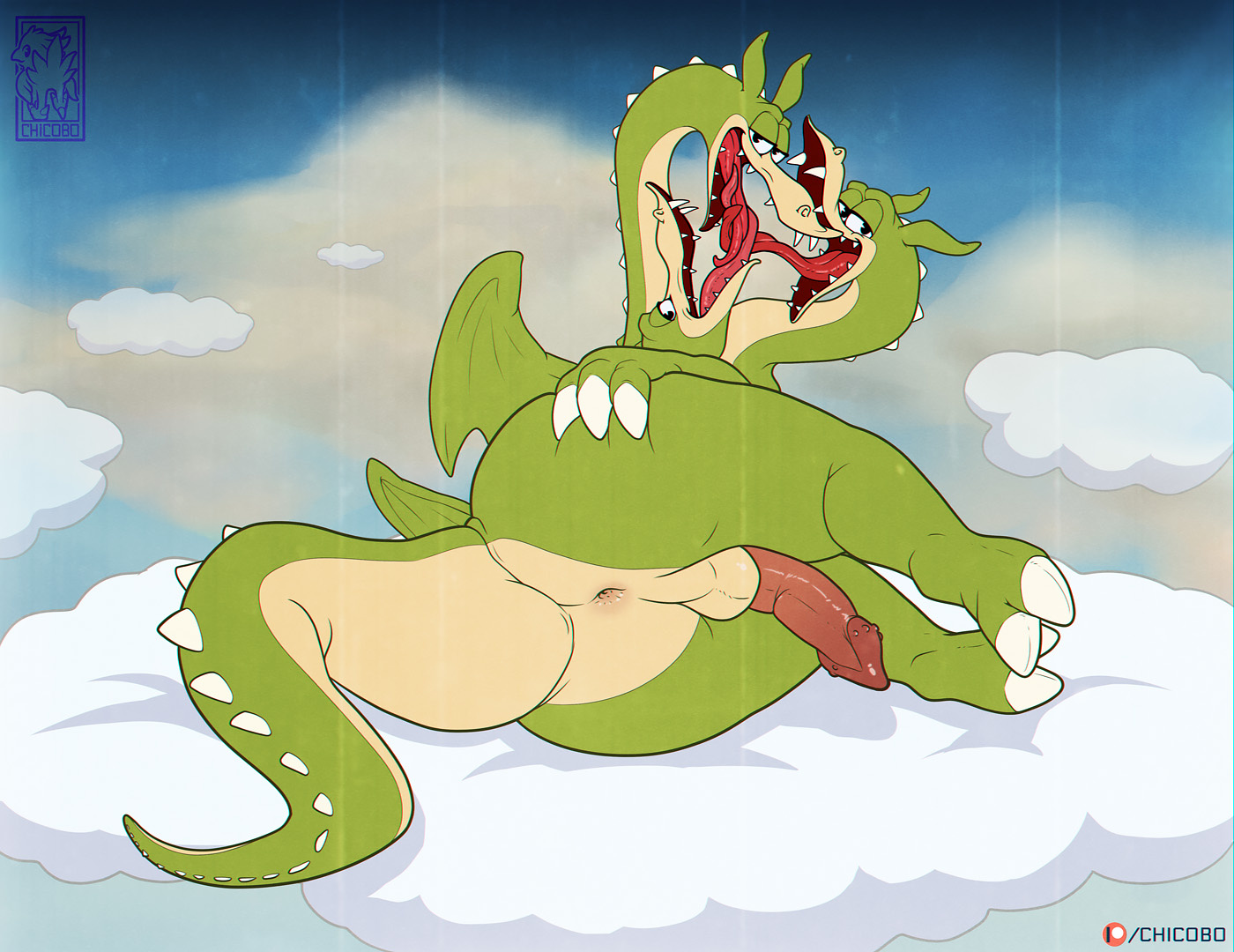 anthro, anus, ass, balls, big ass, chicobo, cuphead (game), dragon, grim matchstick, hydra, male, male only, nude, penis, perineum, scalie, solo, video games