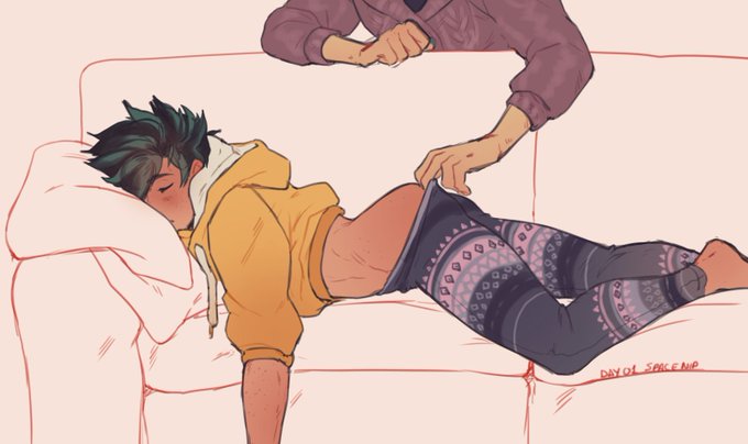 2boys, couch, gay, izuku midoriya, leggings, male, male only, my hero academia, sleeping, spacenipnops, tenya iida, uncensored, undressing, yaoi
