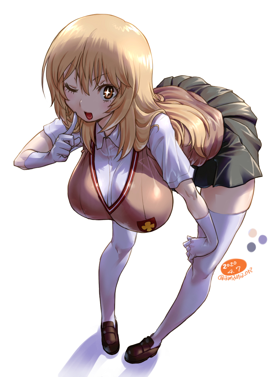 1girls 2020 2020s absolute_territory amania_orz bent_forward bent_over big_breasts blonde_hair breasts brown_eyes female female_only full_body hourglass_figure huge_ass huge_breasts long_hair pigeon-toed pigeon_toed school_uniform schoolgirl shokuhou_misaki small_waist solo solo_female solo_focus sparkx teenage_girl teenager to_aru_kagaku_no_railgun to_aru_majutsu_no_index tokiwadai_school_uniform white_background young zettai_ryouiki