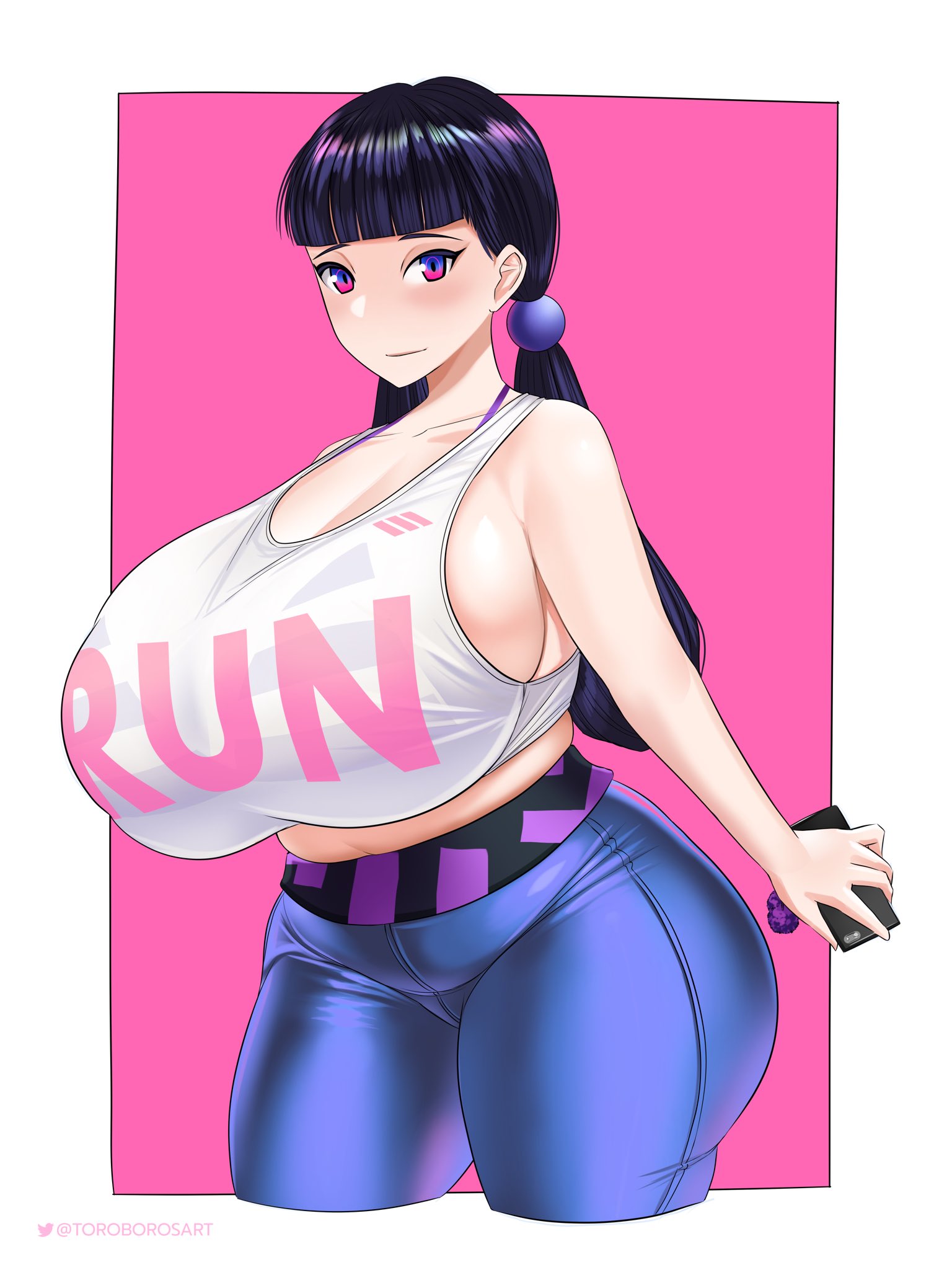 1girls, blush, breasts, cleavage, female, female only, huge breasts, hyper breasts, kyoho (toroboro), looking at viewer, solo, thick thighs, toroboro, wide hips