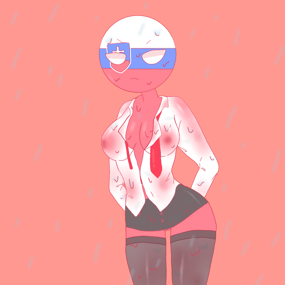 angry big_breasts countryhumans countryhumans_girl jojofan_alsoch rain slovakia slovakia_(countryhumans) slovakian_flag thick_thighs wet work_clothes