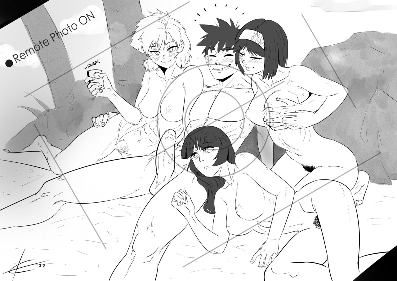 1boy, 2020, 3girls, abs, alternate breast size, alternate hairstyle, beach, big breasts, big penis, blush, breasts, brock (pokemon), camera, dated, eltonel, erika (pokemon), female, hand on breast, harem, hud, human, kasumi (pokemon), male, misty (pokemon hgss), misty (pokemon), monochrome, nintendo, nipples, penis, pokemon, pokemon frlg, pokemon gsc, pokemon rgby, pubic hair, pussy, pussy hair, recording, sabrina (pokemon), source request, text, thick thighs, watermark, wide hips