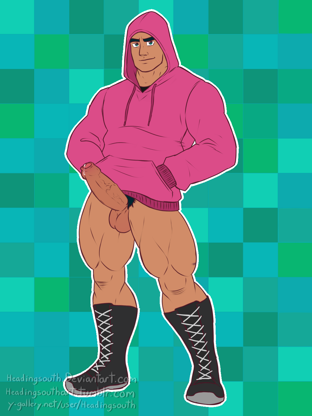 1boy, balls, boots, erection, foreskin, headingsouth, hoodie, little mac, looking at viewer, male, male only, muscles, muscular, no pants, pantsless, penis, punch out, punch-out!!, tagme, uncircumcised, uncut