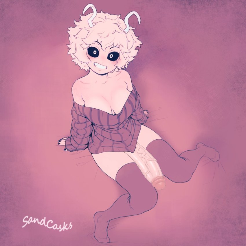 1futa, big breasts, breasts, edit, exotic colors, futa only, futanari, huge cock, intersex, looking at viewer, mina ashido, my hero academia, penis, sandcavern, short hair, teenager, thighhighs