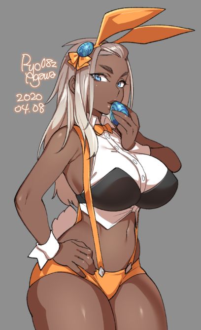 1girls, big breasts, breasts, bunny ears, bunny girl, bunnysuit, cleavage, dark skin, dark-skinned female, female, female only, large breasts, looking at viewer, ryo agawa, solo