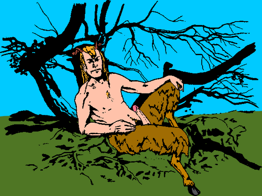 boner colored erection hooves horn hornyanondragon male male_only pan_(deity) pan_(mythology) paul_hardy penis satyr solo