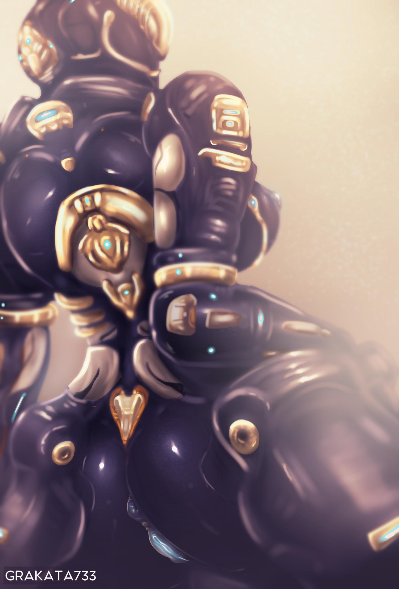 absurd_res alien alien_humanoid anus ass big_breasts big_butt black_body black_skin blue_nipples blue_pussy breasts clothed clothing equinox_(warframe) equinox_prime_(warframe) female genitals gold_skin grakata733 hi_res humanoid looking_at_another machine nipples nude prime_warframe pussy rear_view robot robot_humanoid simple_background solo video_games warframe white_body white_skin