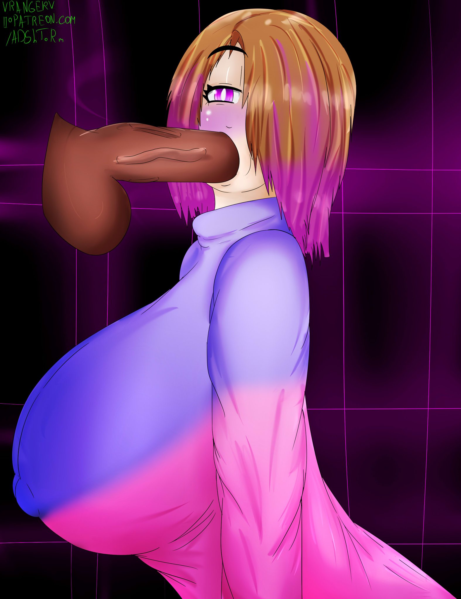 bete noire, big penis, breasts, fellatio, female, gigantic breasts, glitchtale, green, huge breasts, male, penis, pink, pink eyes, pink hair, purple, sex, sucking, sweater, tagme, undertale, undertale fanfiction