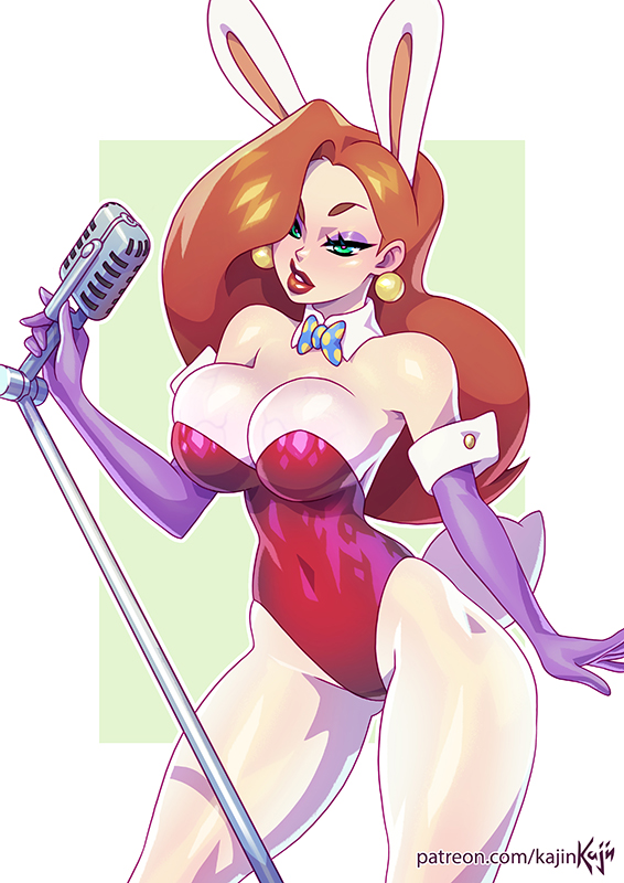 1girls, big breasts, breasts, bunny ears, bunny girl, bunnysuit, cleavage, clothing, disney, earrings, elbow gloves, eyeshadow, female, female only, gloves, jessica rabbit, kajinman, large breasts, leotard, lipstick, long hair, looking at viewer, orange hair, playboy bunny, playboy bunny leotard, red hair, solo, solo female, standing, thighs, who framed roger rabbit