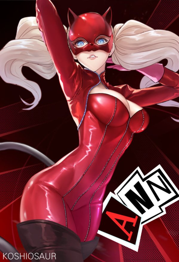 ann_takamaki atlus big_breasts blonde_hair bodysuit female female_only human koshiosaur long_hair megami_tensei pale_skin panther(p5) persona persona_5 phantom_thief_suit sega solo solo_female solo_focus thick_thighs thighhighs