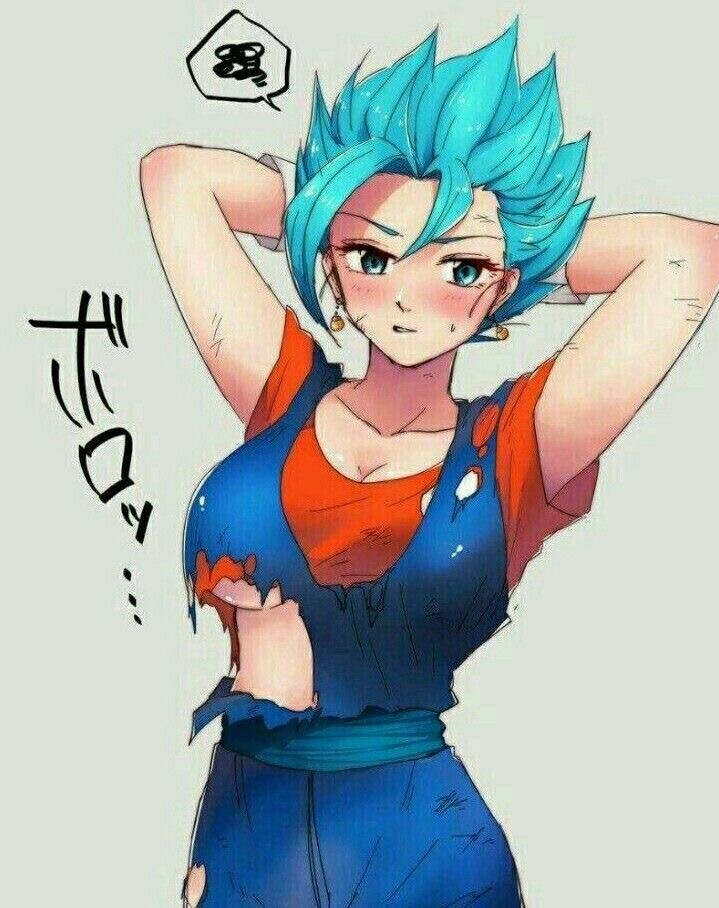 1girls big_breasts blue_eyes blue_hair dragon_ball dragon_ball_super earrings female female_only female_vegito fusion goddess potara_earrings ripped_clothing rule_63 saiyan super_saiyan super_saiyan_blue vegito