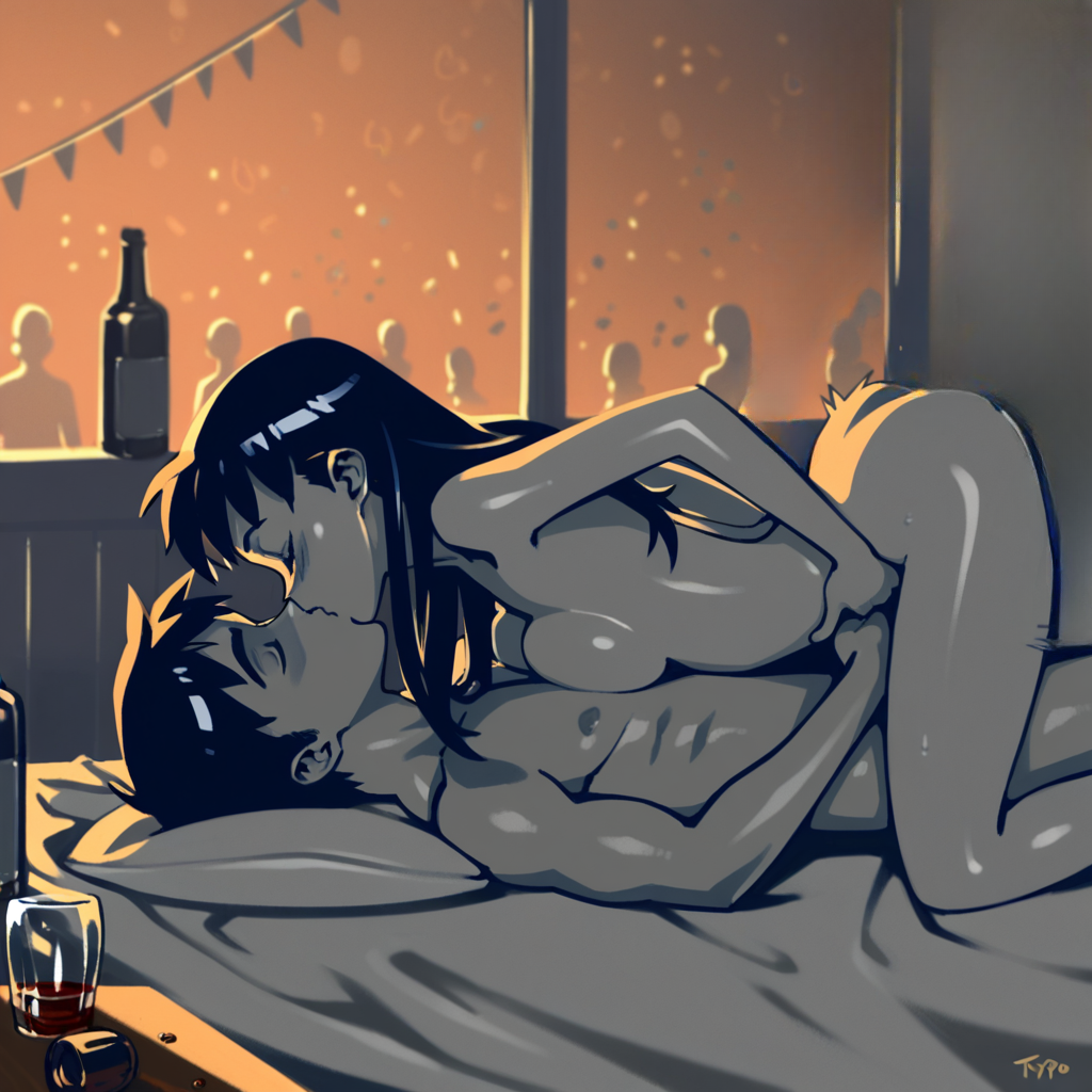 ai_generated alcohol blush cowgirl_position cute drunk festival kissing sex tagme