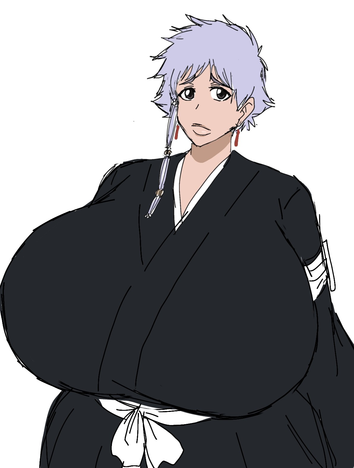 1girls, 2d, 2d (artwork), alternate body type, alternate breast size, big breasts, black robe, bleach, bleach: the thousand-year blood war, breasts, breasts bigger than head, busty, busty female, curvy, curvy body, curvy female, curvy figure, digital drawing (artwork), digital media (artwork), female, female focus, female only, grey hair, grey-haired female, huge breasts, japanese, japanese clothes, japanese female, kissable lips, kotetsu isane, large breasts, light-skinned female, lips, looking at viewer, mature, mature woman, momiji (artist), robe, short hair, short-haired female, simple background, solo, solo female, solo focus, upper body, white background