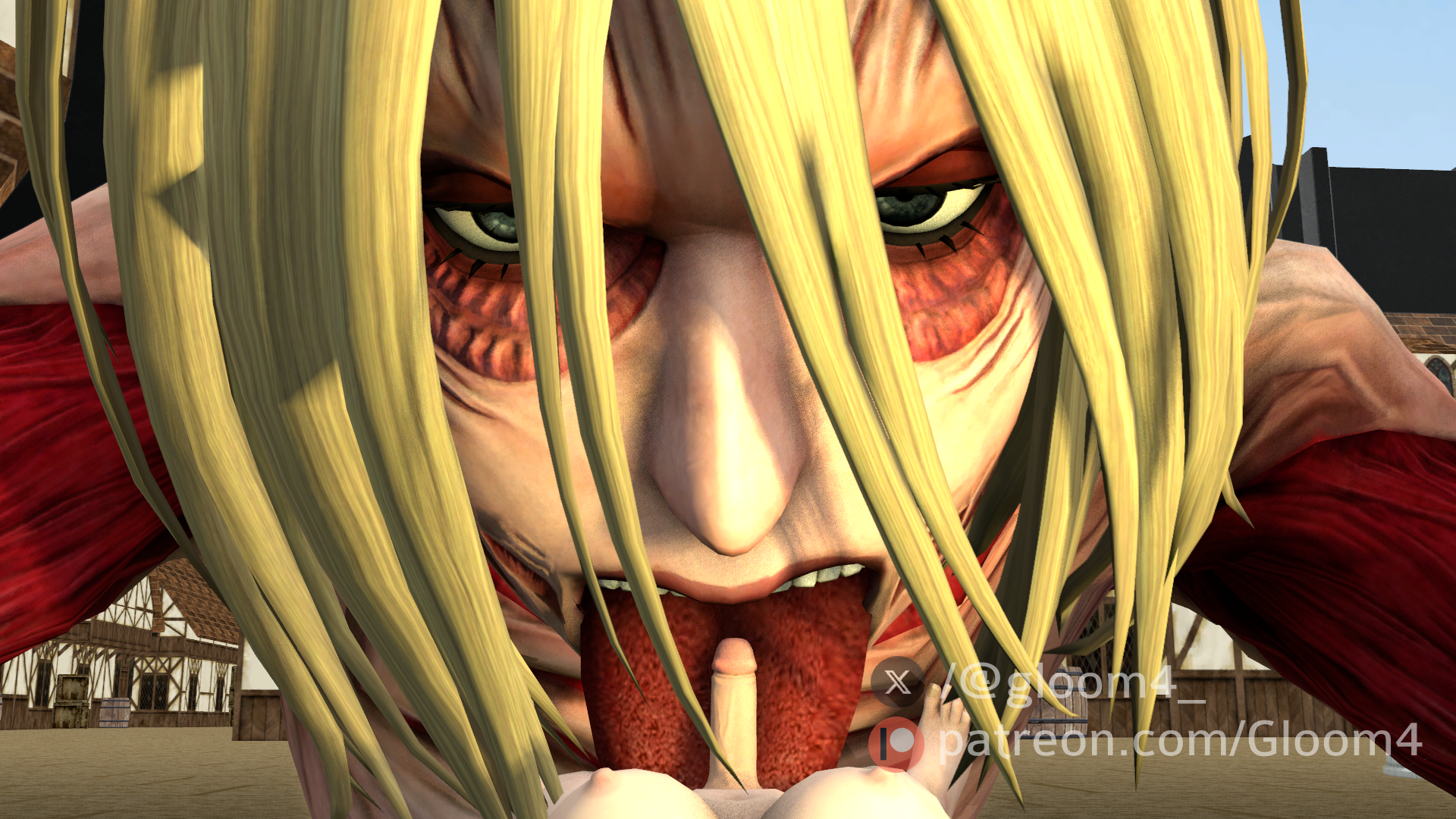 3d, angry, angry face, anime, annie leonhardt, annoyed, ass, attack on titan, big ass, big breasts, big butt, big muscles, blonde hair, breasts, clothed, cum, cum in mouth, cum inside, cumshot, ejaculation, erection, feet, female, female titan, futa with female, futanari, genitals, giantess, giantess fellatio, gloom4 (artist), hi res, human, intersex, jiggle, jiggle physics, jiggling ass, licking, licking penis, long hair, looking at viewer, money, muscles, nude, nude female, open mouth, outside, oversized fellatio, patreon, penis, penis on tongue, pounding, prostitution, public, public nudity, public sex, pussy, raw sex, sex, sex from behind, shaking ass, shaking breasts, shaking butt, shingeki no kyojin, shocked, shocked expression, short hair, size difference, slamming, spread legs, standing, standing footjob, thick thighs, titan, tongue, tongue out, vaginal penetration, white body, wide hips
