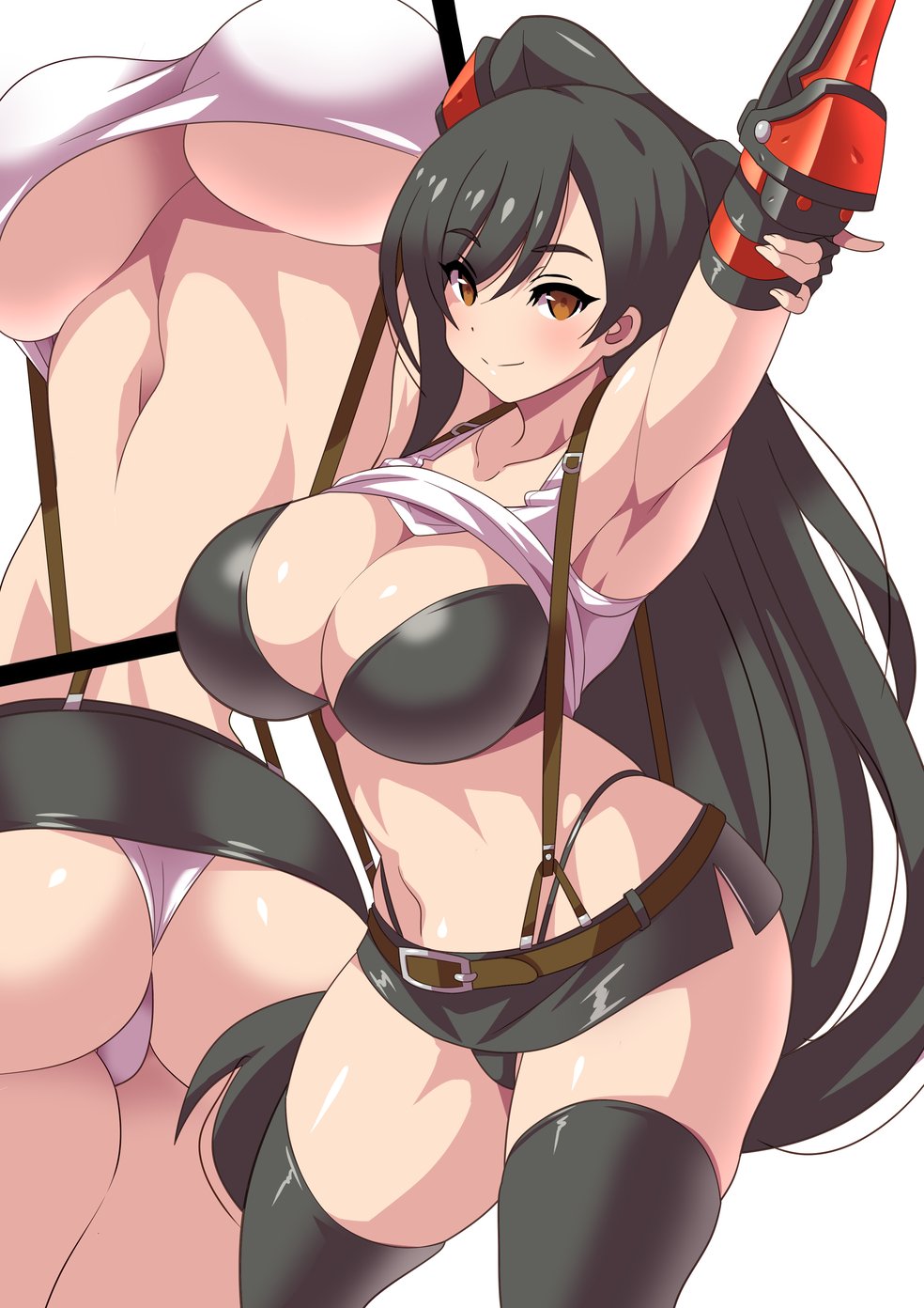 1girls absolute_territory alternate_breast_size anime_style armpits arms_up ass big_ass big_breasts black_hair brown_eyes bubble_butt busty curvaceous female female_only final_fantasy final_fantasy_vii highleg_panties hourglass_figure huge_breasts konno_tohiro large_breasts long_hair miniskirt panties panty_straps shirt_lift skirt smile solo solo_female solo_focus square_enix thick_thighs thighhighs tifa_lockhart underboob upskirt voluptuous