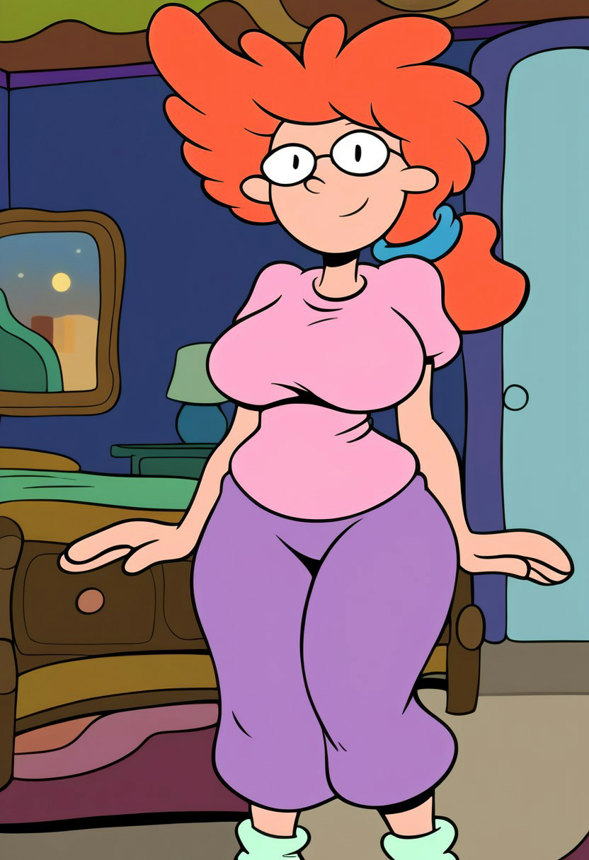 ai_generated big_breasts breasts curvy disney_channel glasses looking_at_viewer pajama_pants pajama_shirt pajamas pepper_ann pepper_ann_pearson red_hair solo toon_disney wide_hips
