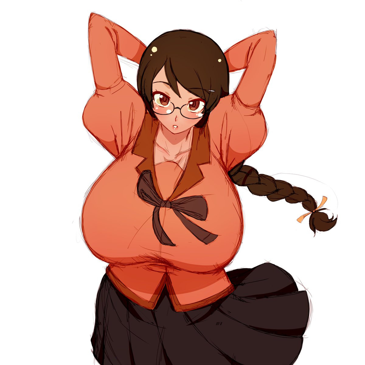 alternate breast size, bakemonogatari, big breasts, breast expansion, breast growth, breast growth (enlargement), breasts, female, glasses, hanekawa tsubasa, huge breasts, monogatari (series), simmsy, tagme