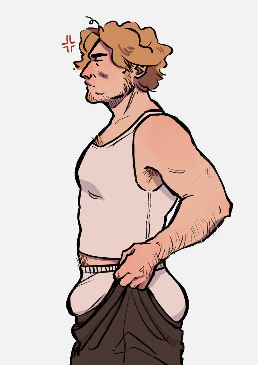 1boy anger_symbol angry_expression arm_hair armpit_hair beard big_butt blond_male blonde_hair_male blonde_male boxers bulge chest_hair curly_(mouthwashing) fat_ass frustrated male_focus male_only mouthwashing mouthwashing_(game) muscular_male pulling_pants_up solo_male tank_top