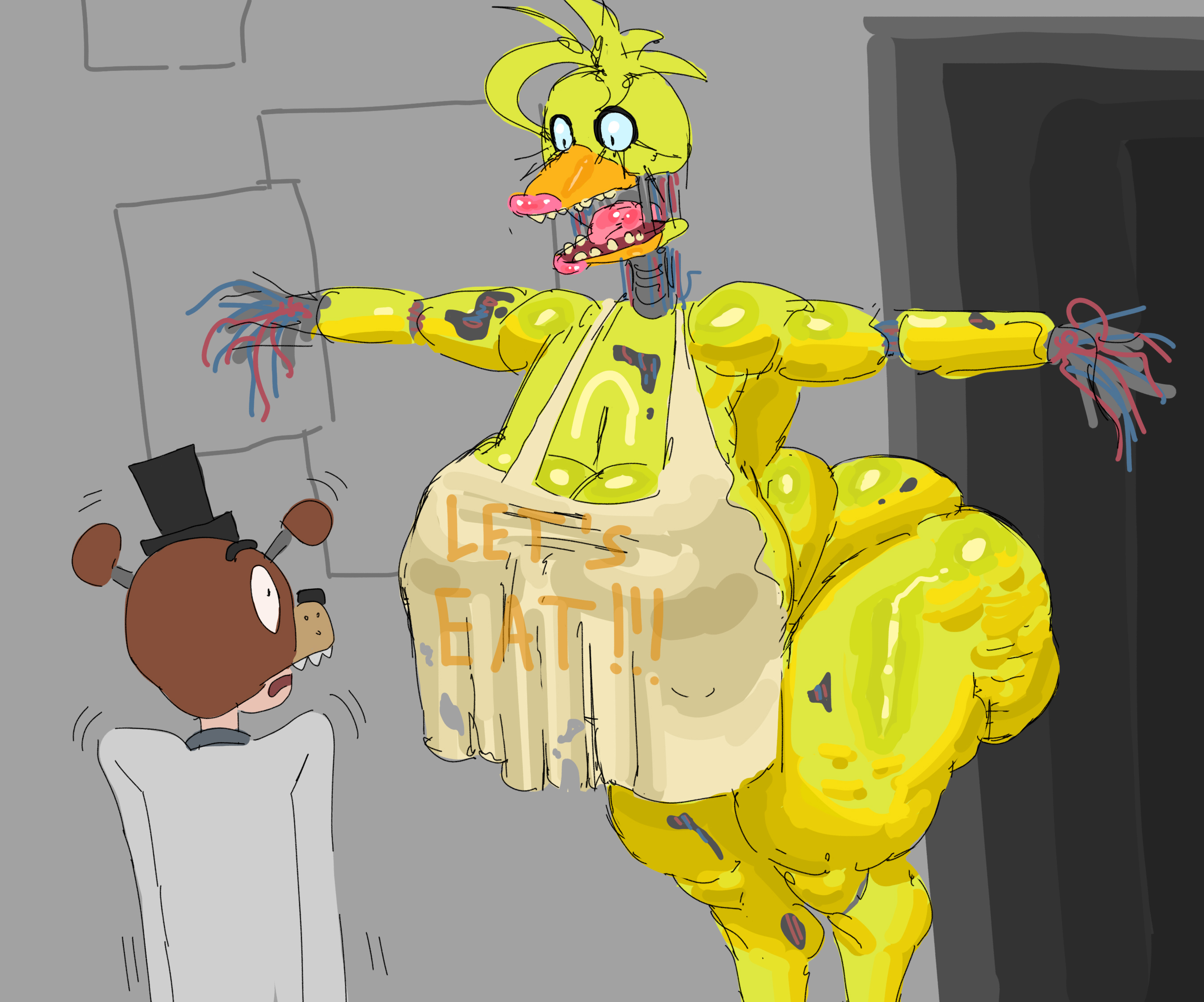 1boy, 1girls, adych, animatronic, animatronic female, anthro, apron, apron only, ass, big ass, big breasts, bimbo lips, breasts, breasts bigger than head, broken, broken robot, broken sex toy, cellulite, chubby, chubby female, damaged, fat ass, female, five nights at freddy's, five nights at freddy's 2, fnaf, gigantic ass, gigantic breasts, gilf, large breasts, lips, lipstick, male, massive ass, massive breasts, milf, overweight, overweight female, robot, robot girl, robot humanoid, shorter male, taller female, thick thighs, voluptuous, voluptuous female, wide hips, withered chica, yellow body, yellow skin