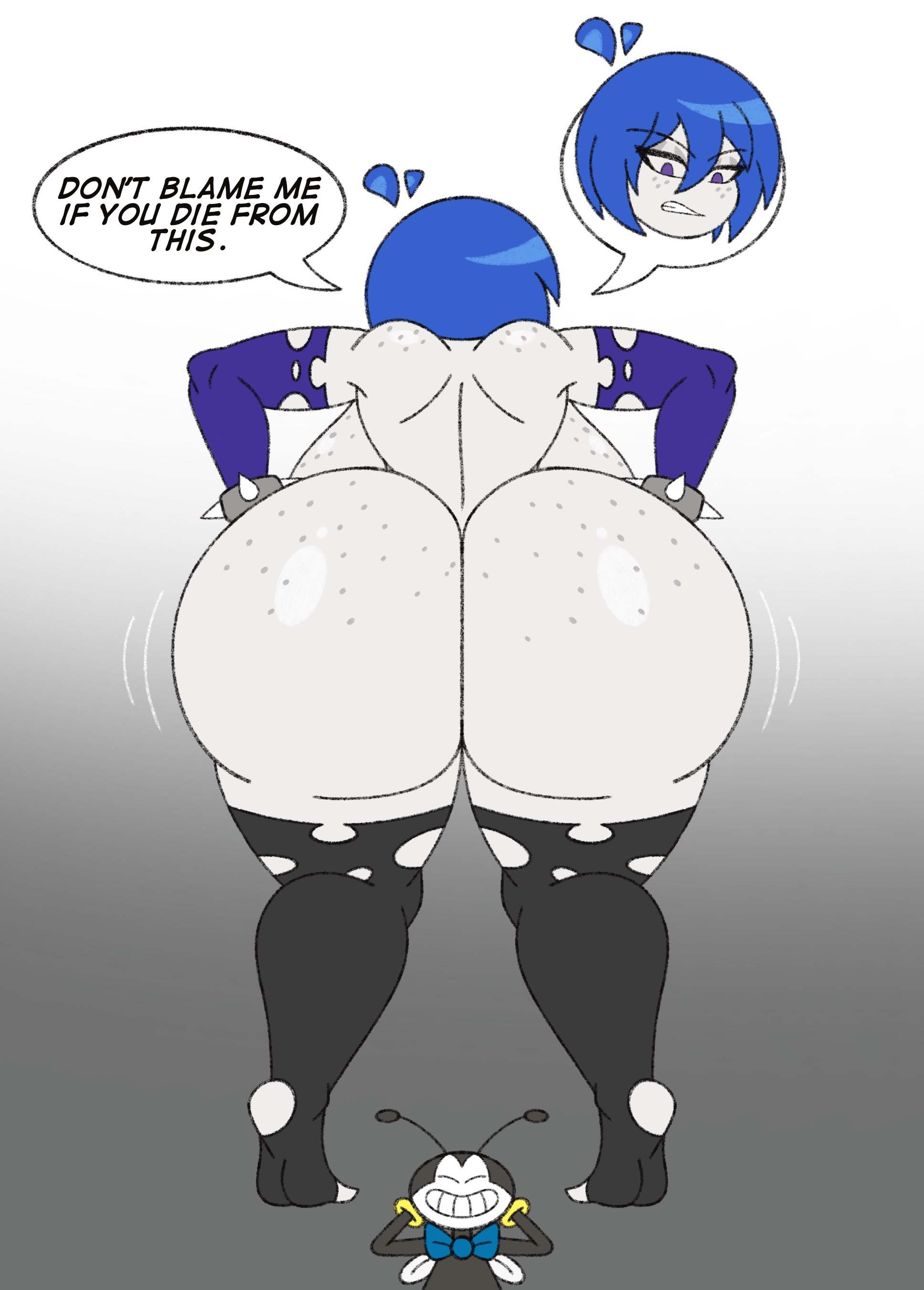 1boy, 1girls, ass, ass focus, blue hair, ed (megabippy), female, huge ass, male, tagme, thick thighs, thighs, tiddy (megabippy), voluptuous