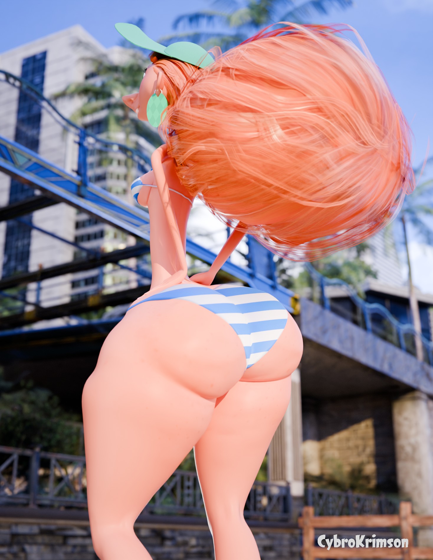 3d, ass, big ass, big butt, bikini, blender, breasts, cybrokrimson, female, huge ass, inner workings, kate (inner workings), red hair, small breasts, wide hips