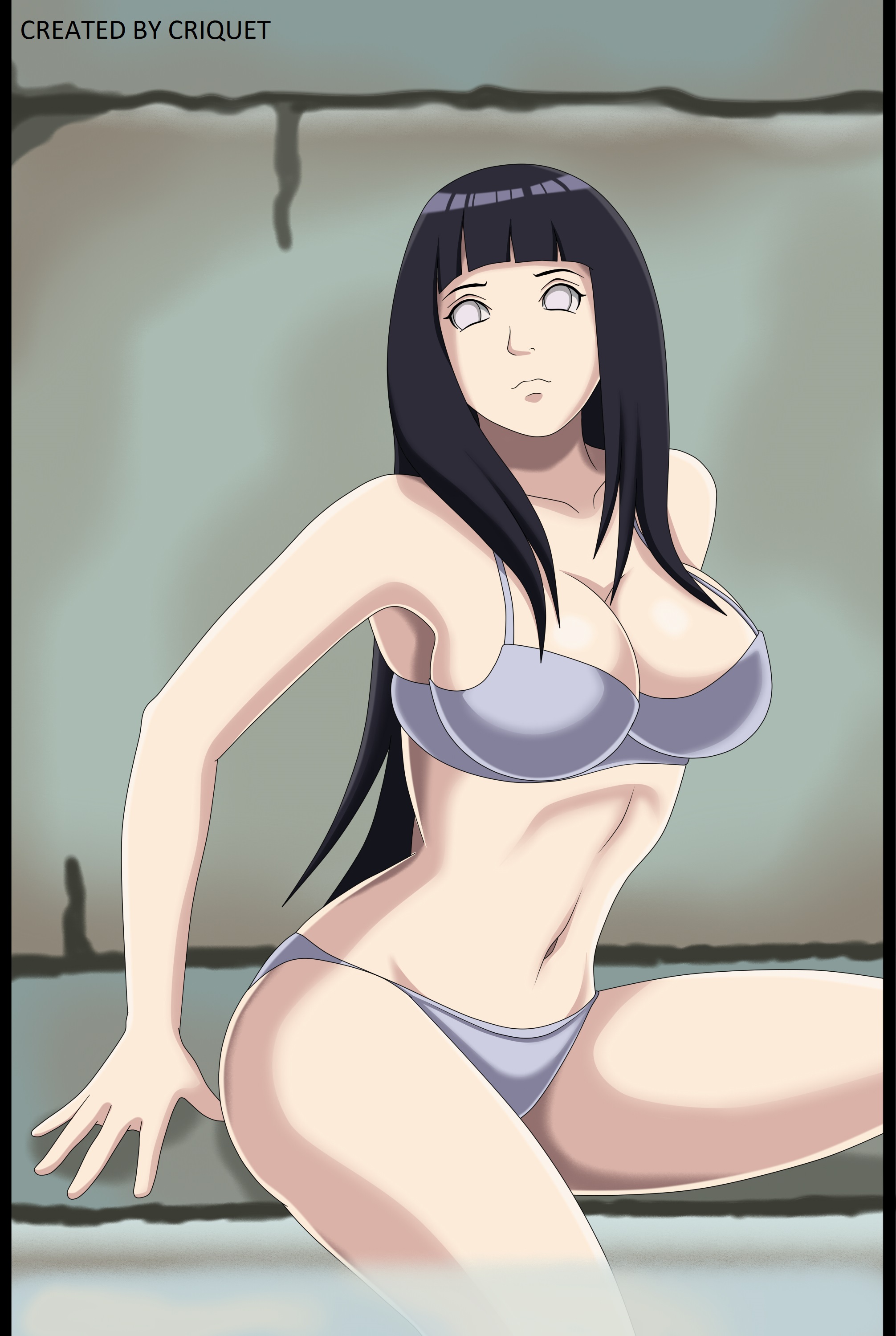 1girls, big breasts, blue hair, breasts, criquet, female, female only, hyuuga hinata, long hair, naruto, naruto (series), naruto shippuden, purple eyes, smile, solo, swimsuit, thick legs, white skin
