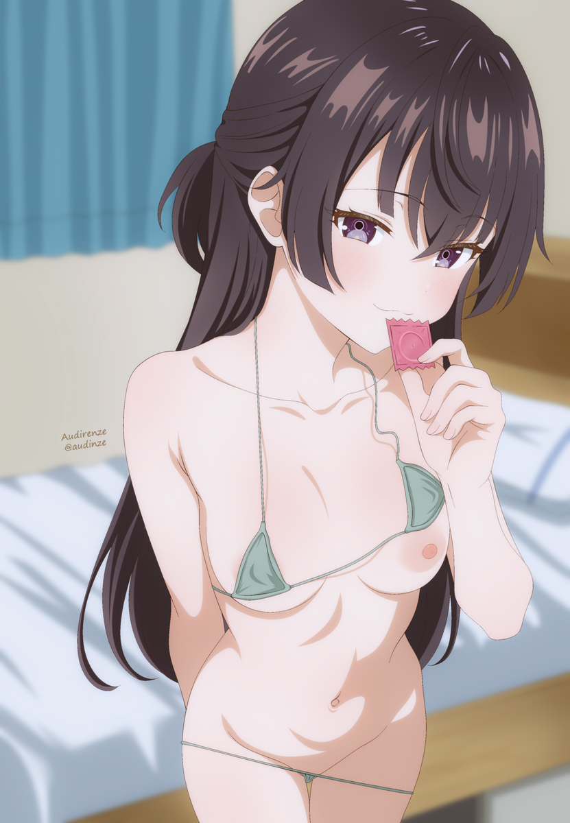 1girls, audirenze, black hair, condom, faithful to the anime, female, purple eyes, suou yuki, tokidoki bosotto russian de dereru tonari no alya-san