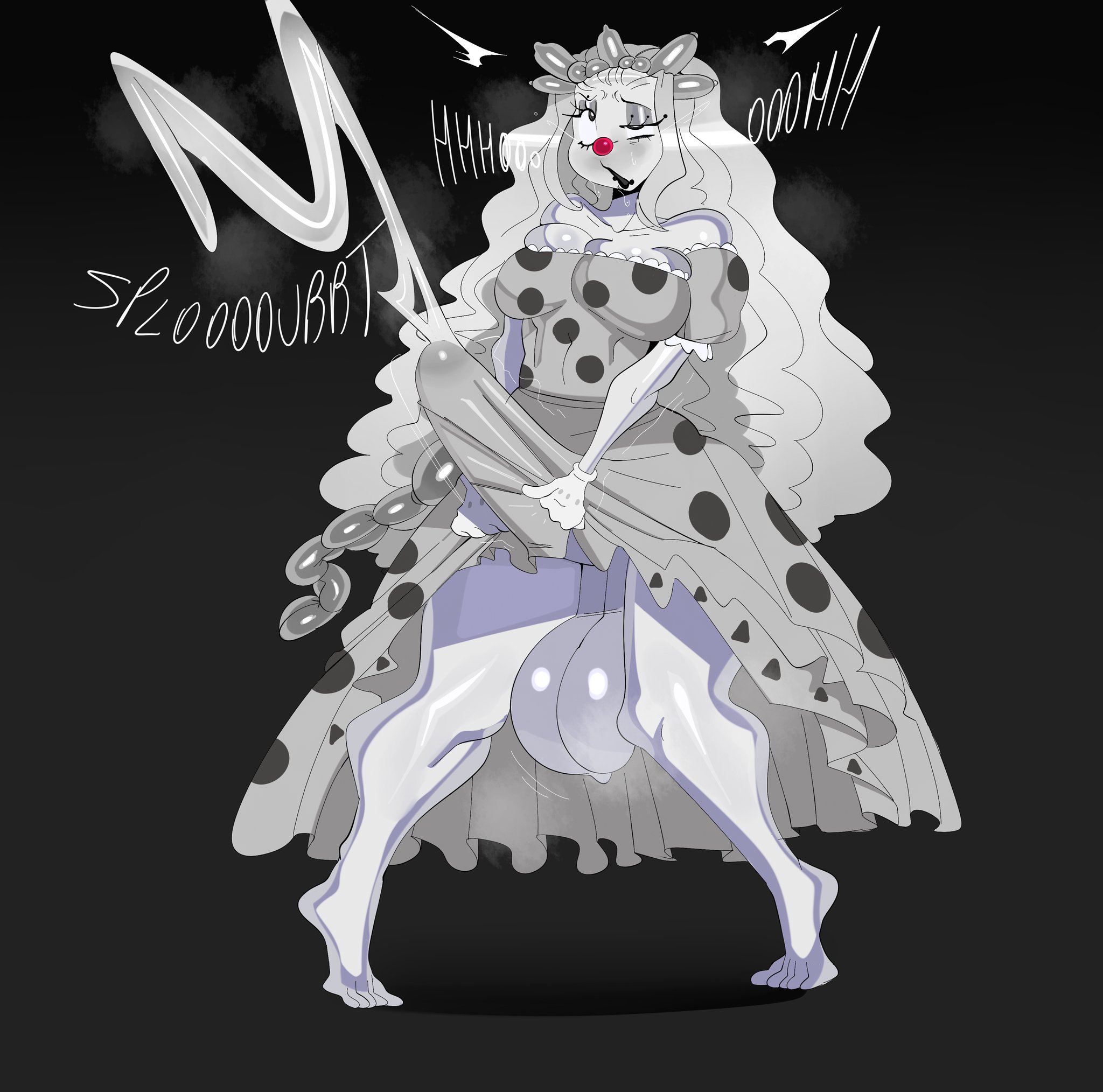 1futa, balls, big balls, big cock, big penis, big testicles, breasts, clown, clown girl, clown makeup, clown nose, cock, cum, cumshot, dickgirl, female, futa only, futanari, intersex, penis, polka dot, polka dot dress, princess (slay the princess), slay the princess, solo, solo focus, tagme, tayuri, testicles, the clown (slay the princess)