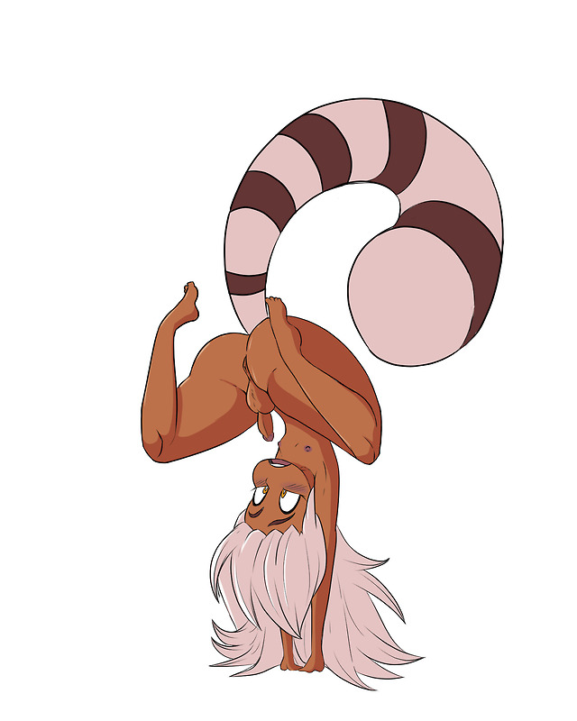 1boy anthro anus ass blush dark-skinned_femboy dark-skinned_male dark_skin femboy furry handstand male male_only nude pedverse penis solo tagme tail upside-down white_hair yellow_eyes