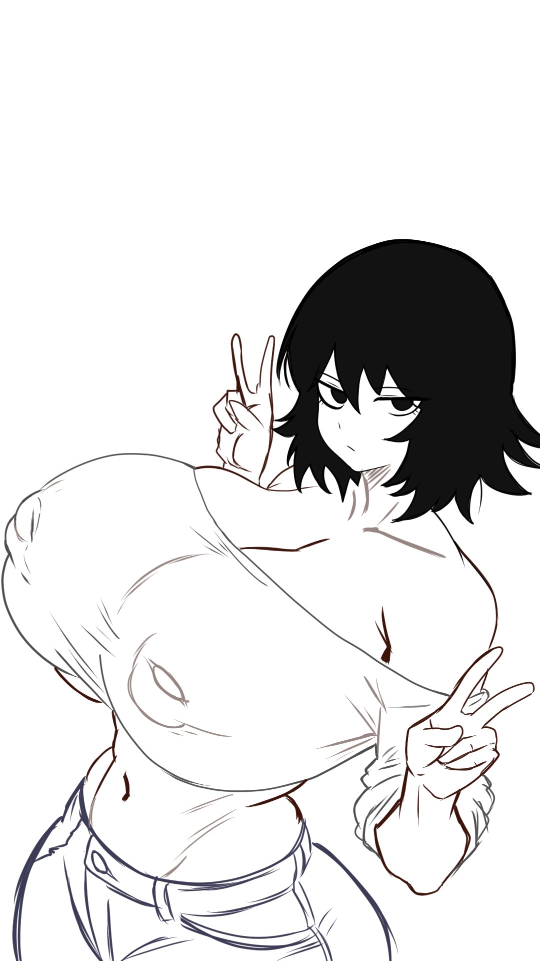 1girls, breasts, emotionless, female, huge breasts, looking at viewer, monochro-chan (mumutamu0326), monochrome, mumutamu0326, original, original character, sketch, tagme