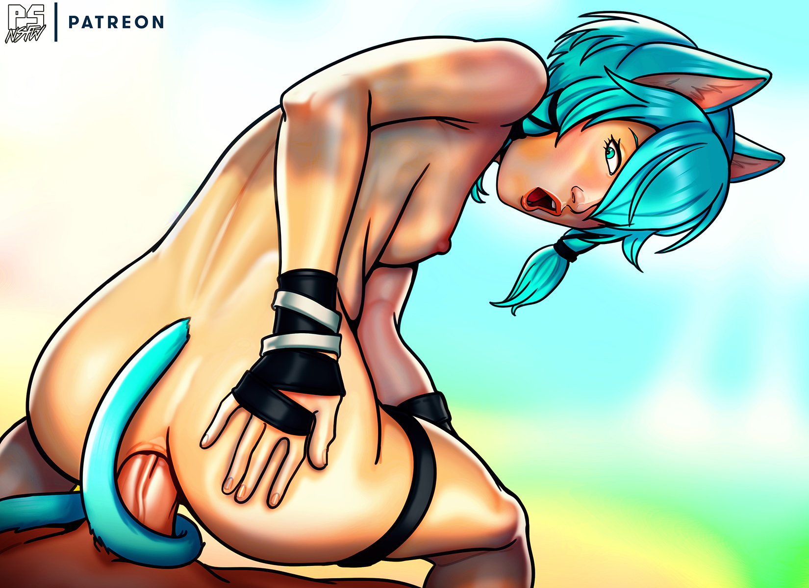 1boy, 1girls, alfheim online, anal, anal grip, anal sex, animal ears, animal humanoid, aqua eyes, aqua hair, asada shino, ass, blue eyes, blue hair, cait sith, cat ears, cat tail, cute, eyelashes, female, fringe, looking back, male, naughty face, open mouth, penis, pleasure face, pumpkinsinclair, reverse cowgirl position, riding, sex, short hair, sinon, skinny, slim, spread ass, straight, sword art online, tail, teenager, unseen male face