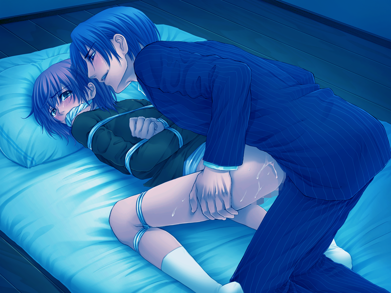 2boys, age difference, anal, arms behind back, ass, blue hair, blush, bondage, bottomless, boy rape, censored, clothed male nude male, cmnm, cum on ass, footwear, forced yaoi, formal, from behind, gag, incest, koibito yugi (game), male, male only, male rape victim, multiple boys, multiple males, rape, sex, shuuhei aikawa, socks, suit, tears, tied, yaoi, yuuta aikawa