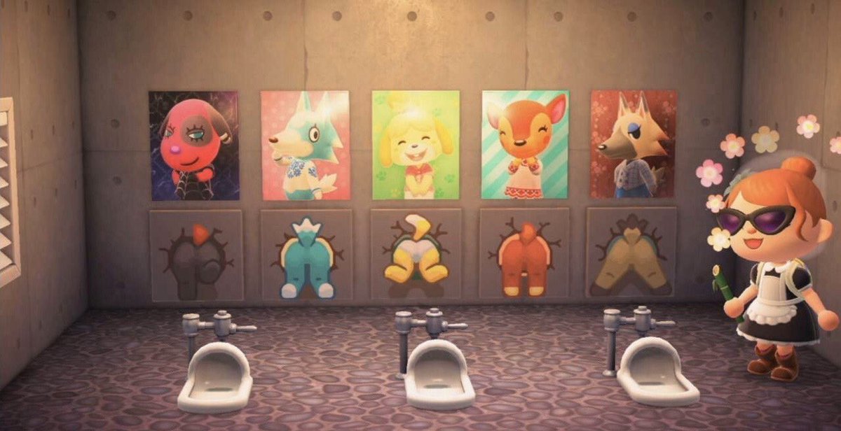 5girls animal_crossing cherry_(animal_crossing) fauna_(animal_crossing) funny glory_hole isabelle_(animal_crossing) meme nintendo poster public_use screencap skye_(animal_crossing) stuck_in_wall tagme through_wall toilet vivian_(animal_crossing)