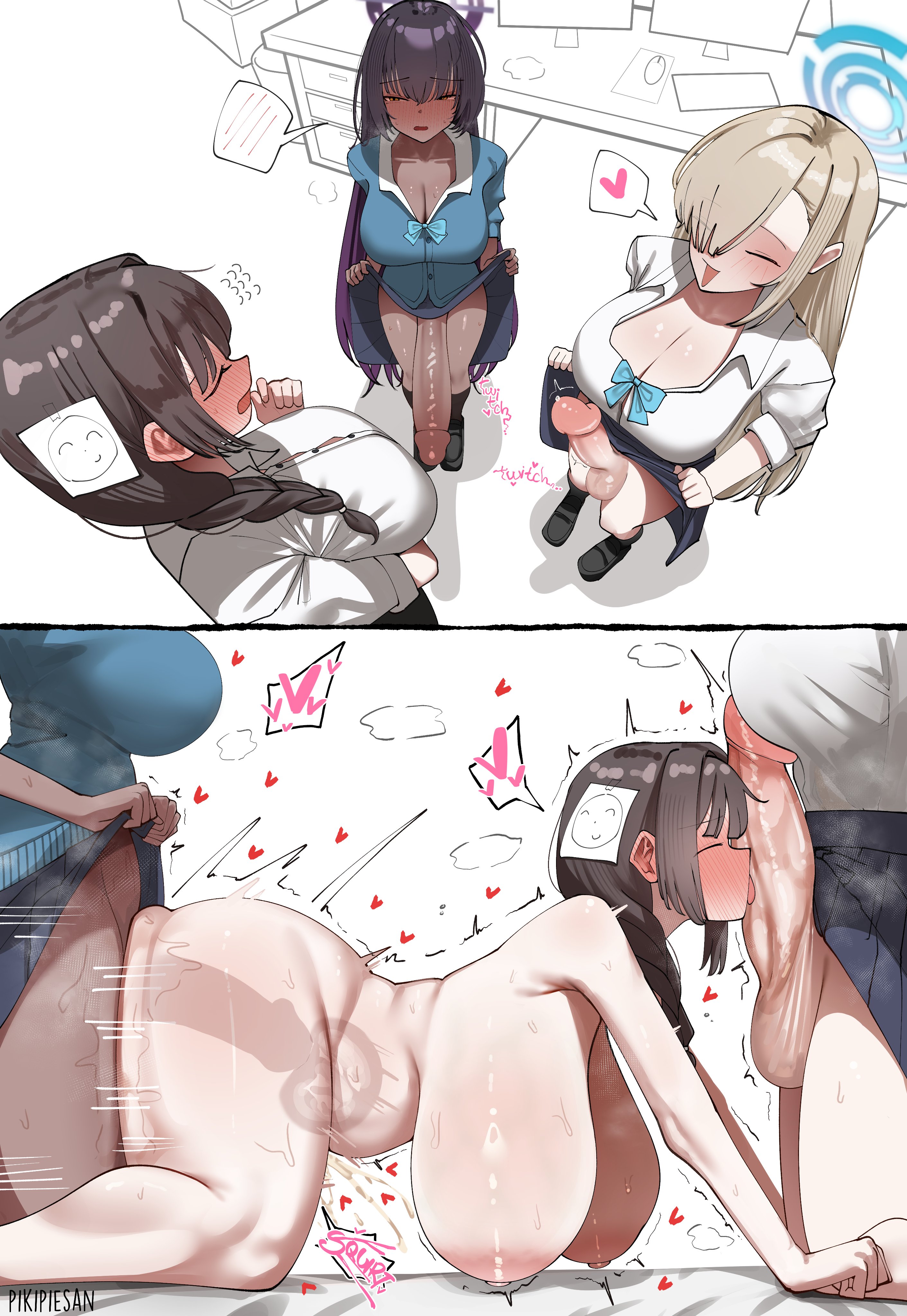 1girls, 2026, 2d, 2d (artwork), 2futas, absurd res, absurdres, artist name, ashenmash, ass, ass ripple, asuna (blue archive), asuna (school uniform) (blue archive), balls, ballsack, big breasts, big cock, big penis, black hair, blonde hair, blue archive, bottomless, bottomless futa, braid, braided hair, braided ponytail, breasts, breasts bigger than head, brown hair, busty, cleavage, cock, completely nude, completely nude female, cum, cum in pussy, cum inside, dark skin, dark-skinned futa, dick, dickgirl, dickgirl/female, ejaculation, erect penis, erection, fellatio, female sensei (blue archive), female sensei (blue archive) (xipa), full body, gigantic breasts, hi res, highres, huge breasts, huge cock, huge penis, intersex, intersex/female, karin (blue archive), karin (school uniform) (blue archive), large breasts, large cock, large penis, licking, licking penis, light skin, light-skinned female, light-skinned futa, long hair, looking pleasured, multicolored hair, naked, naked female, nude, nude female, nudity, orgasm, penis, pikipiesan, ponytail, purple body, sagging breasts, school uniform, schoolgirl, schoolgirl uniform, scrotum, sensei (blue archive), sex, sex from behind, side ponytail, skirt, skirt lift, skirt lifted by self, spitroast, straight hair, student, sweat, sweatdrop, sweating, sweaty, sweaty body, sweaty breasts, sweaty thighs, teacher, teacher and student, testicles, thick, thick ass, thick hips, thick penis, thick thighs, thighs, tongue, tongue out, two-tone hair, vagina, vaginal, vaginal insertion, vaginal penetration, vaginal sex, very long hair, voluptuous, voluptuous female, watermark