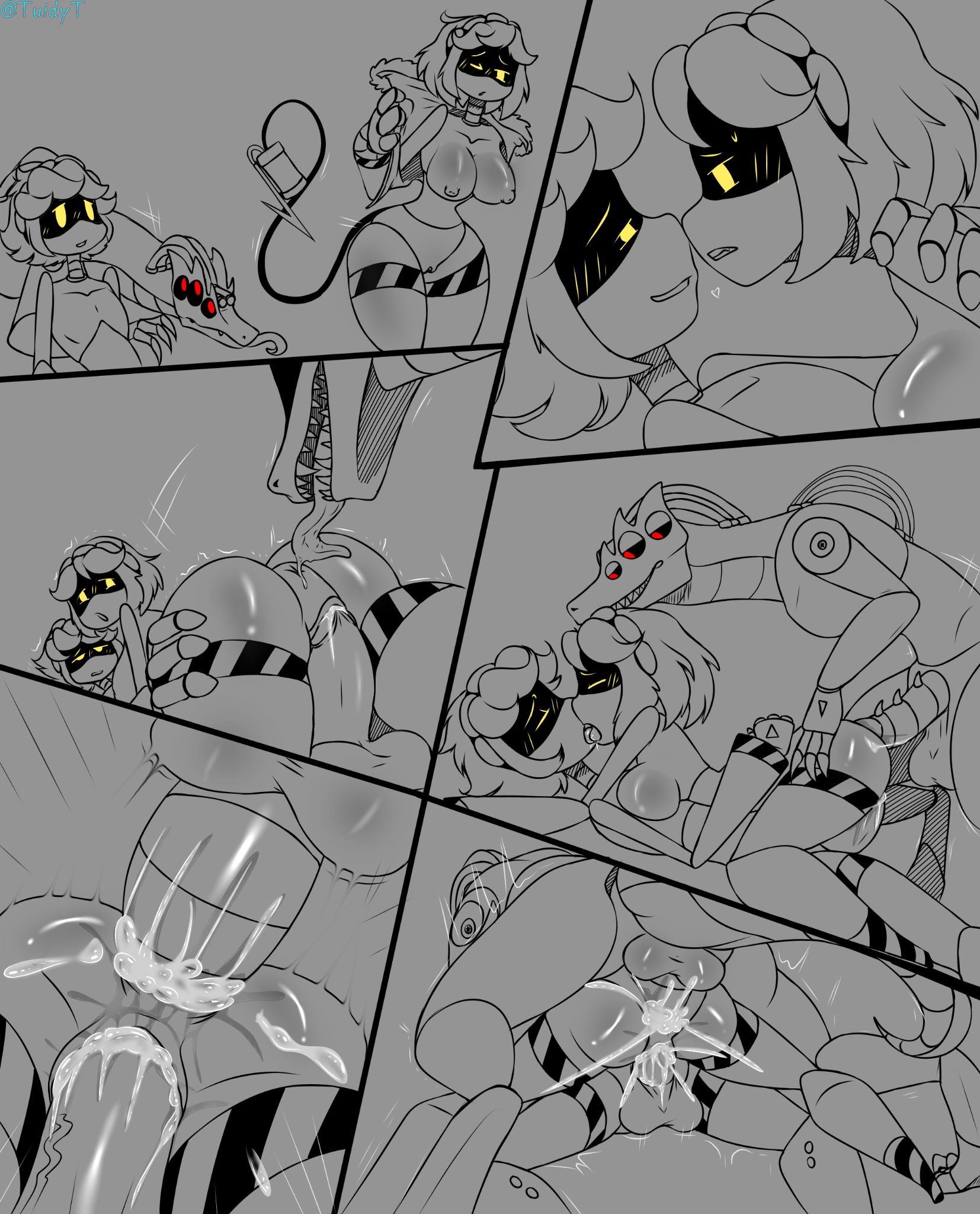 2boys1girl, anal penetration, bestiality, breasts, cum in ass, cum in pussy, double penetration, glitch productions, kissing, male/female, murder drones, n (murder drones), red sentinel (murder drones), robot girl, sandwiched, sentinel (murder drones), sharing partner, threesome, tuidytury, v (murder drones), vaginal penetration