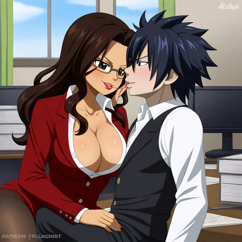 ai_generated black_hair brown_hair cana_alberona couple fairy_tail gray_fullbuster sensual sexy teacher