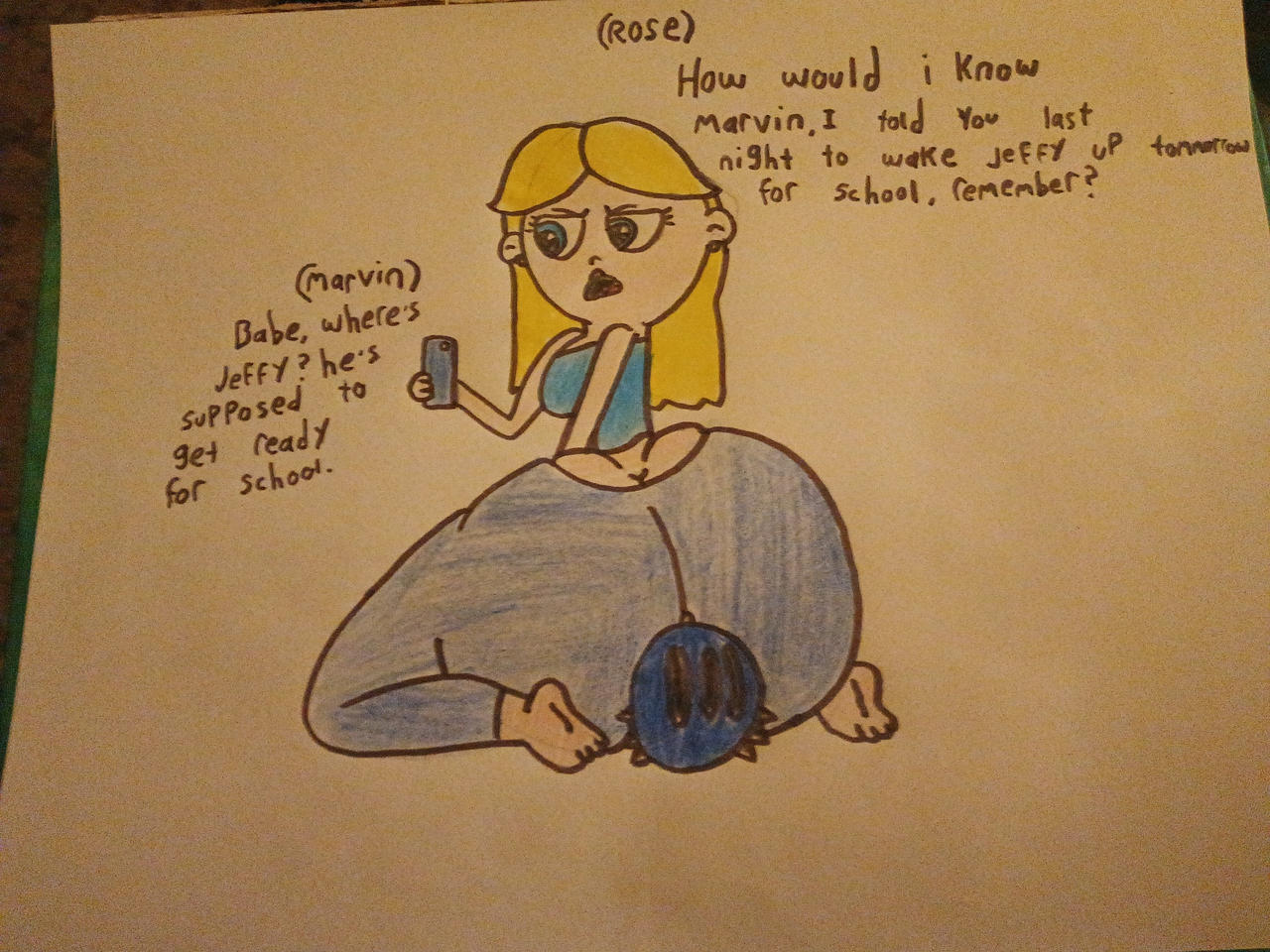 1boy 1girls 2025 amateur_artist amongus58 annoyed ass_focus big_ass blonde_hair bubble_butt facesitting jeffy_(sml) mother_and_son phone rose_(sml) sketch supermariologan tagme yoga_pants