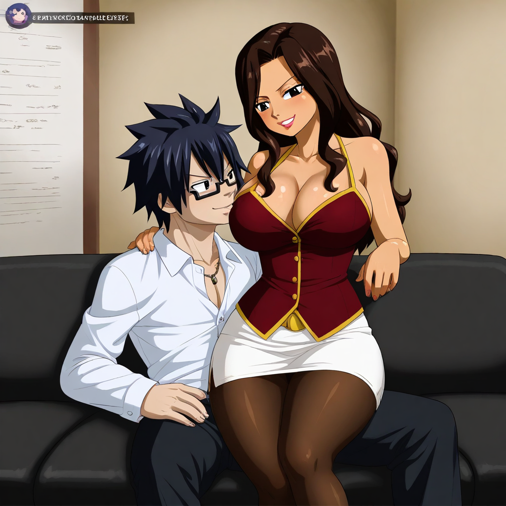 ai_generated black_hair brown_hair cana_alberona couple fairy_tail gray_fullbuster sensual sexy teacher