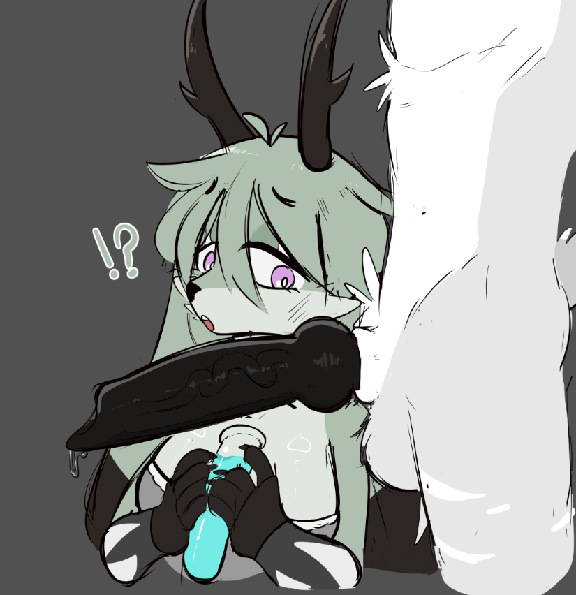 !? 1boy 1boy1girl 1girls 2024 anthro anthro_only antlers atlyss balls big_breasts big_knot big_penis blue_liquid breasts bunny bunny_boy bunny_ears bunny_girl bunny_tail cleavage fan_character female female_focus fur_tuft furry furry_female furry_male furry_only green_fur green_hair grey_background grey_clothing grey_fur handwear holding_object imminent_sex knot knotted_penis looking_at_penis male male/female open_mouth original_character penis penis_awe penismaster48 pink_eyes plain_background precum precum_drip precum_string short_hair simple_background solid_color_background standing tubetop veiny_knot veiny_penis vial white_fur